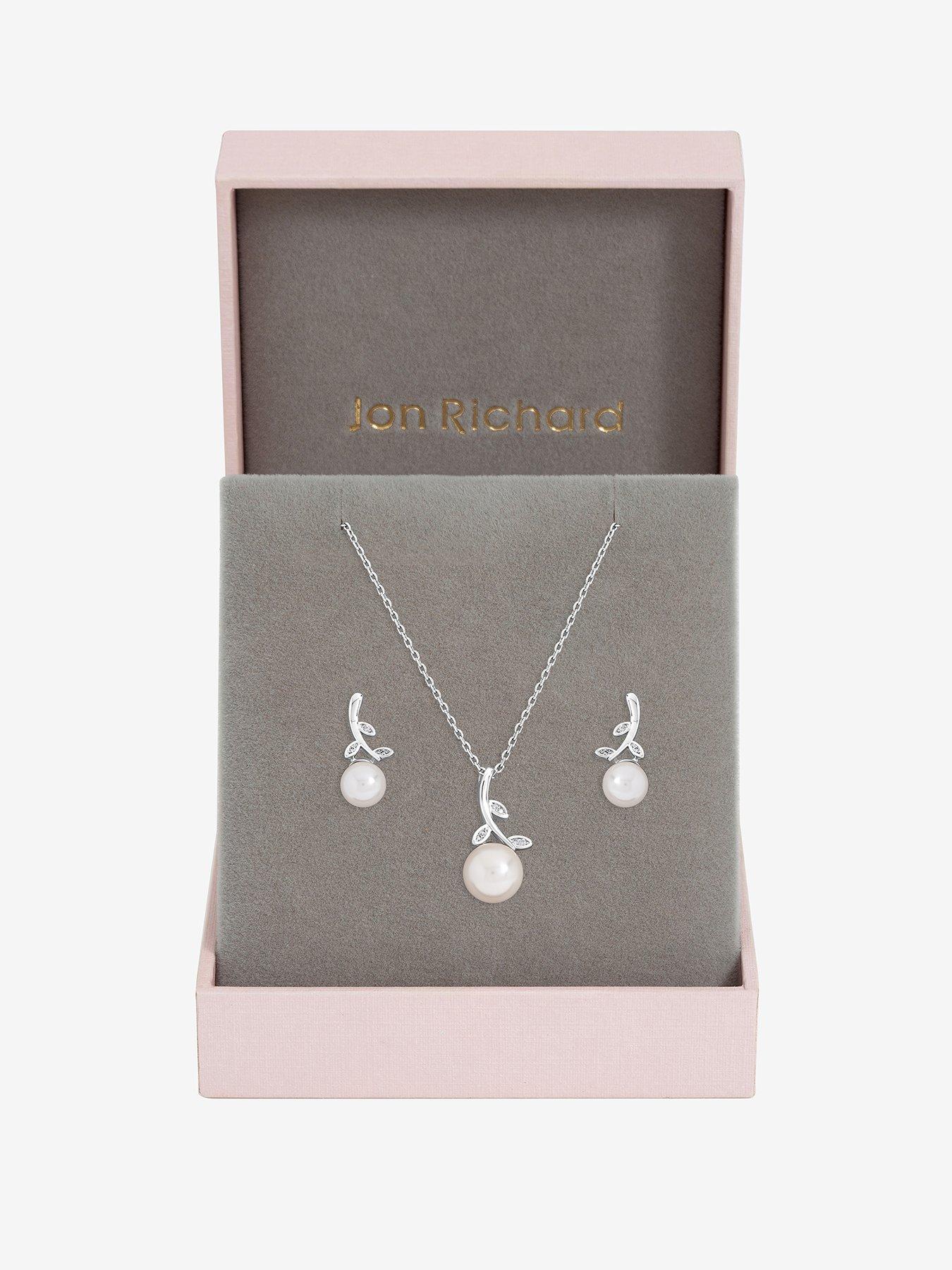 undefined Rhodium Plated Crystal Leaf and Pearl Drop Set