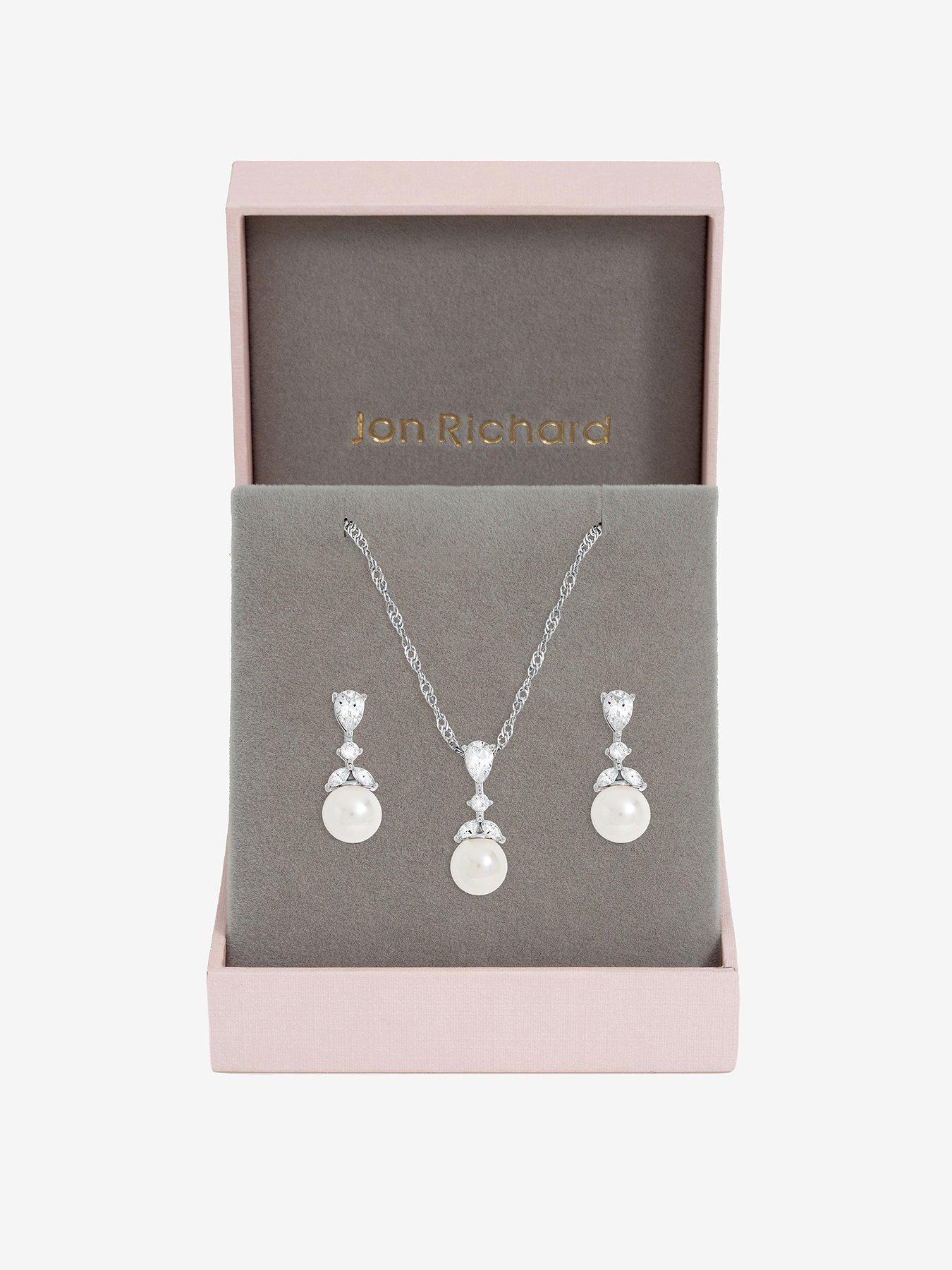 undefined Rhodium Plated Crystal Leaf and Pearl Set - Gift Box