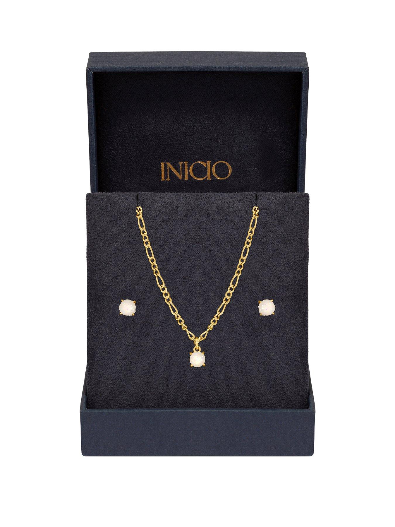 undefined 14K Gold Plated Opal Stone Pendant Set - Gift Box - Gold