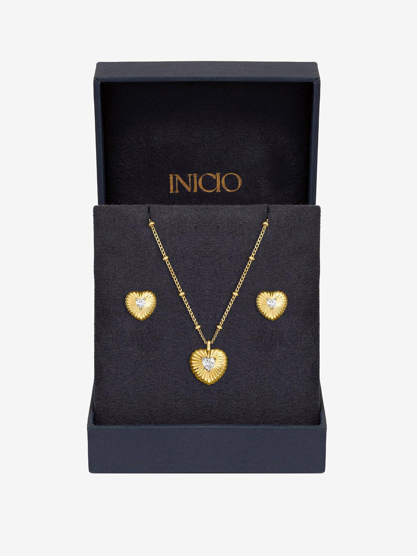 undefined Gold Plated and Cubic Zirconia Ridged Heart Set - Gift Box
