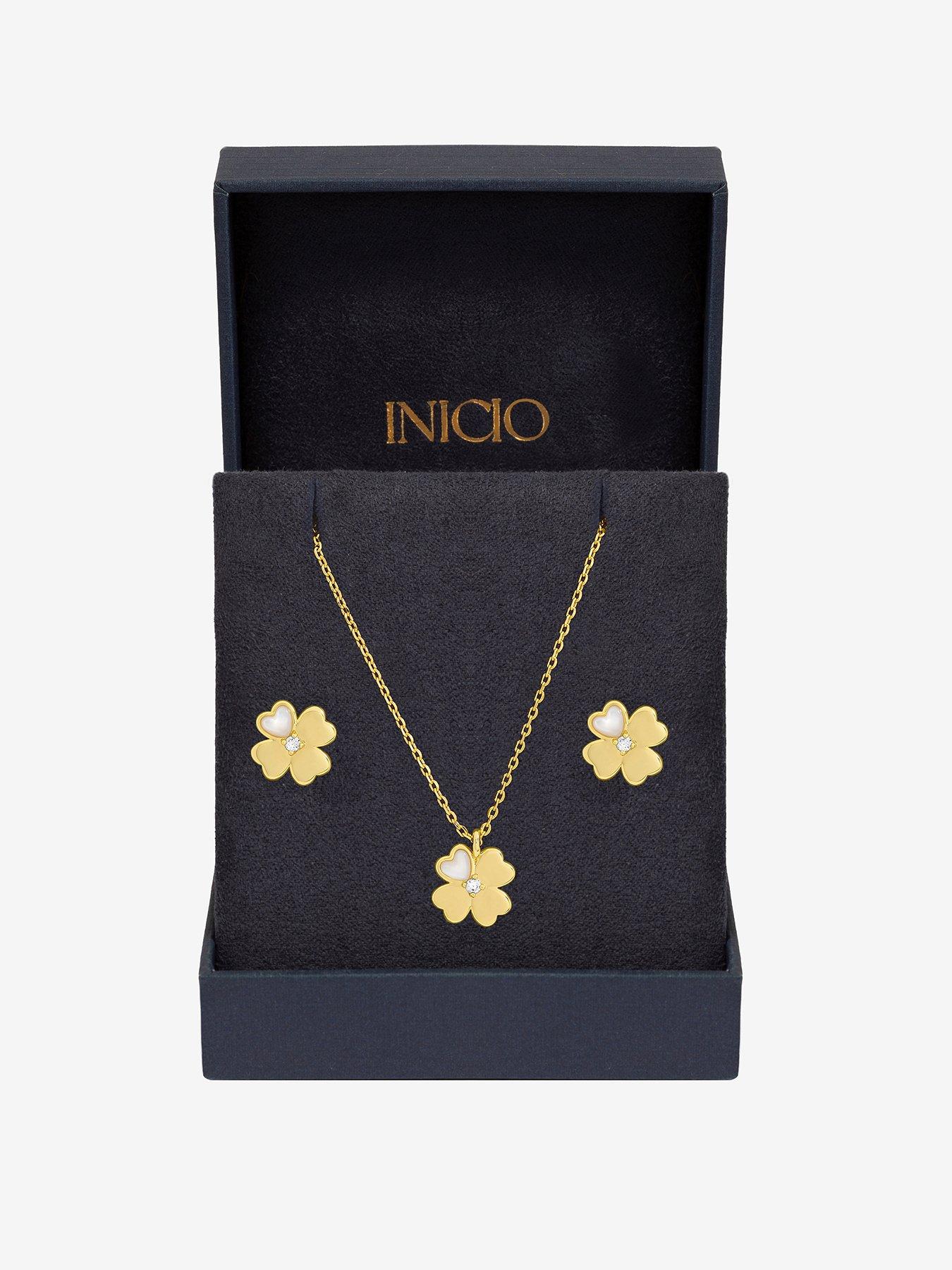 Inicio 14K Gold Plated and Cubic Zirconia Clover Set - Gift Box