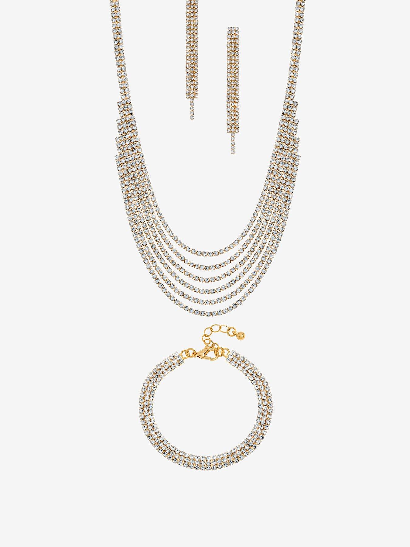 undefined Gold Crystal Multirow Three Piece Set