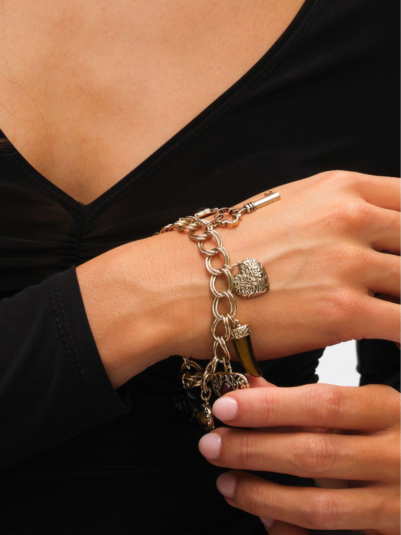 Image 2 of 2 of Mood Polished Gold &amp; Burgundy Heart Charm Bracelet