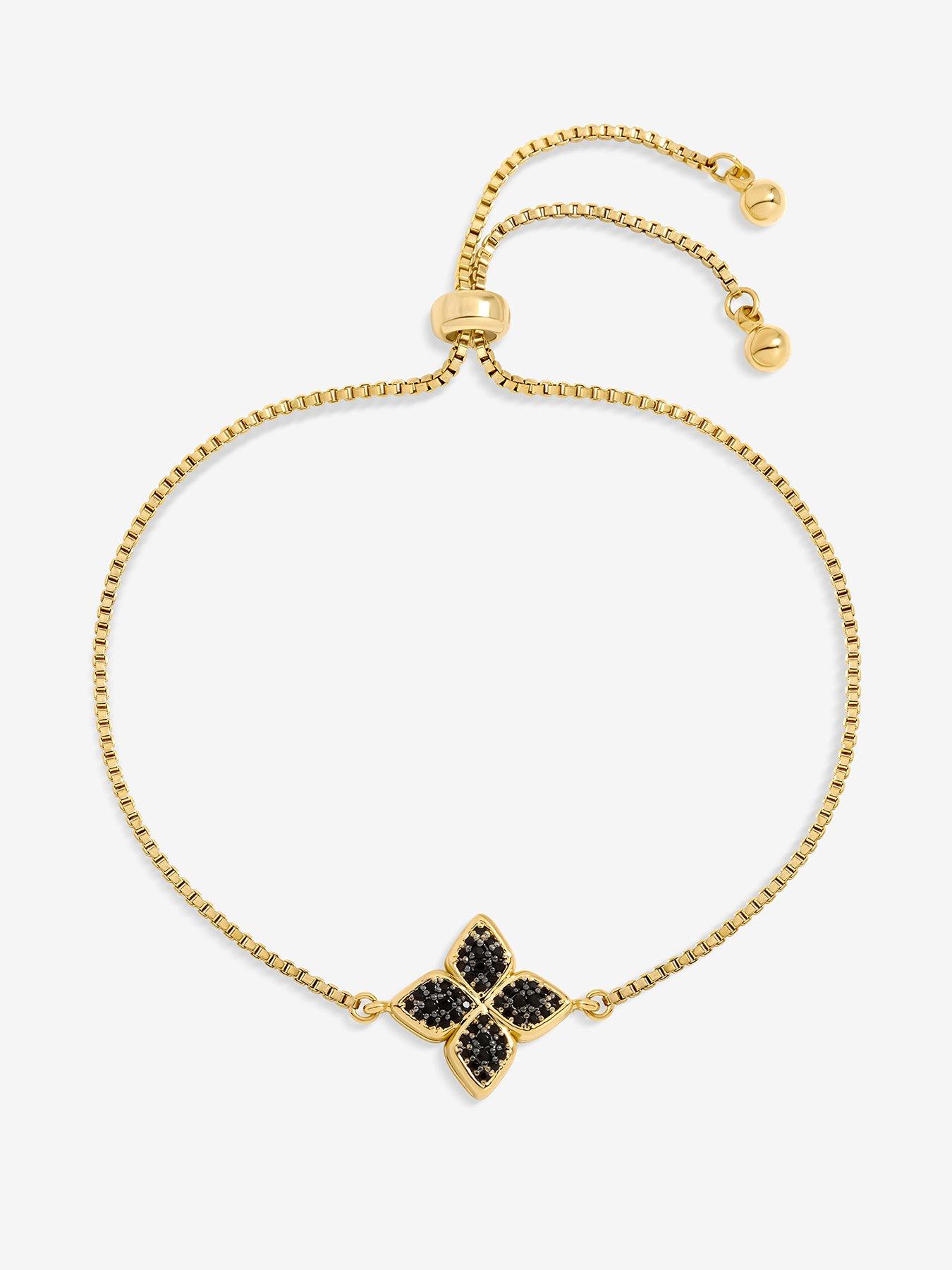 Jon Richard 14K Gold Plated and Jet Druzy Stone Clover Bracelet