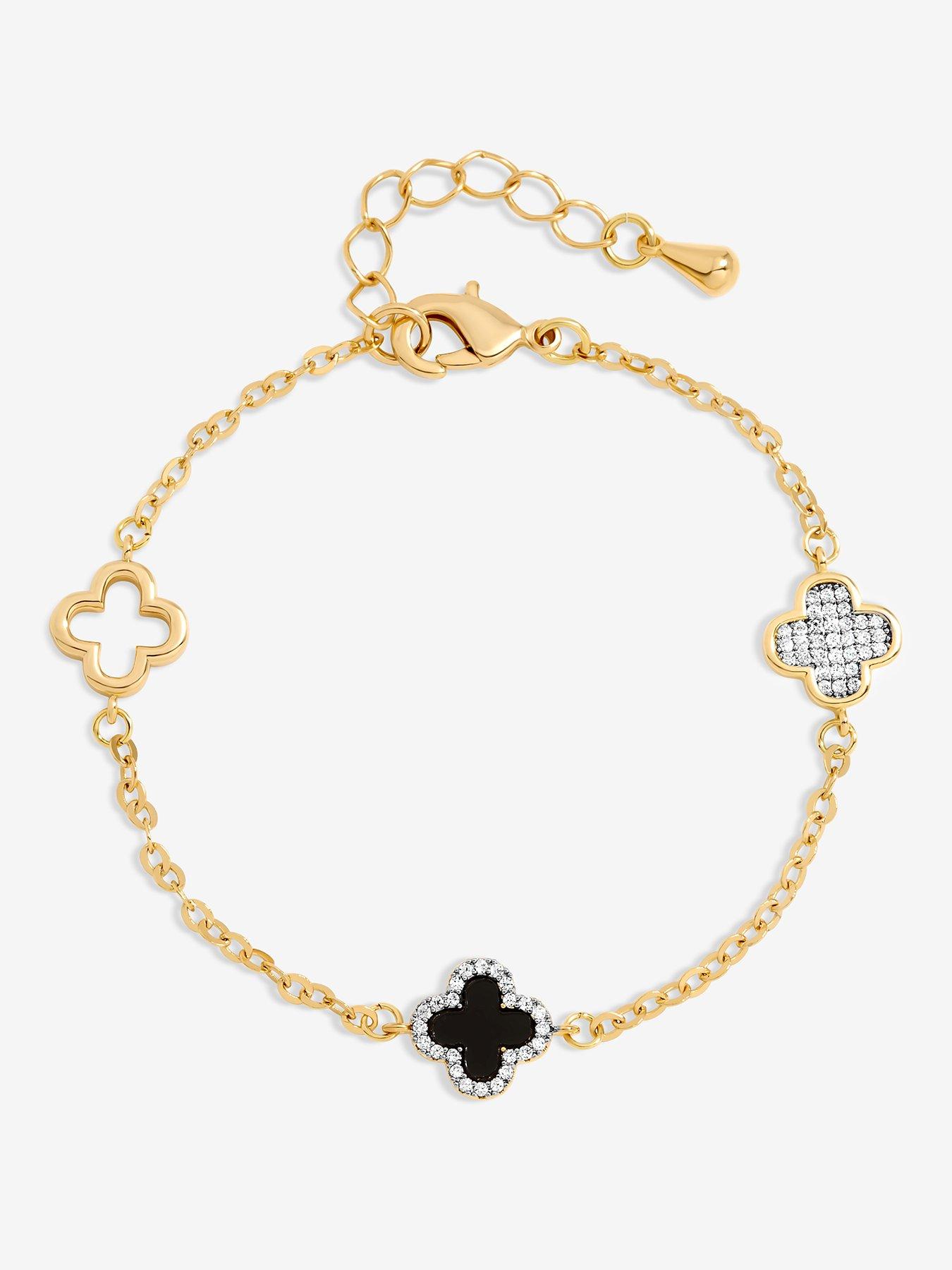 undefined Jon Richard Gold Plated Pave and Jet Clover Bracelet