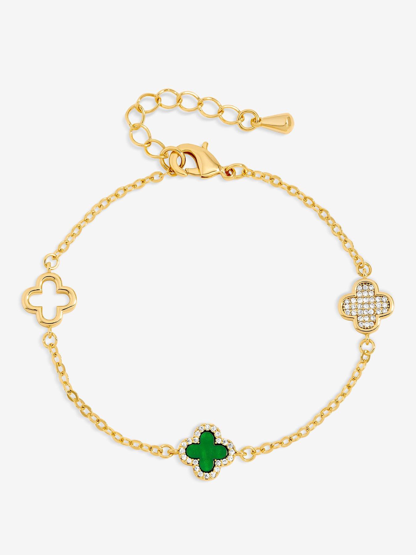 Image 1 of 3 of Jon Richard Gold Plated Pave and Malachite Clover Bracelet