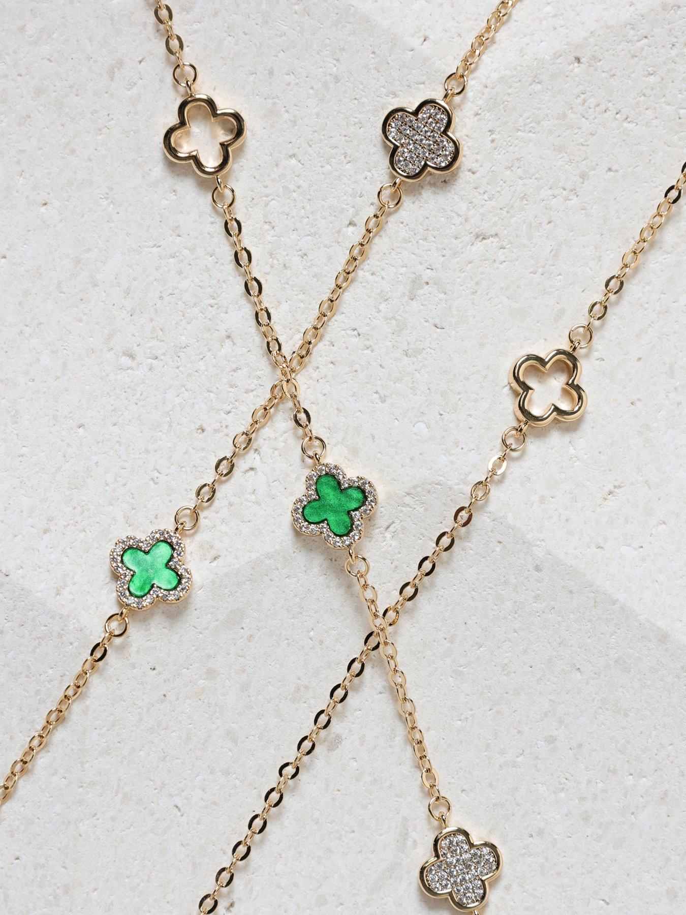Image 3 of 3 of Jon Richard Gold Plated Pave and Malachite Clover Bracelet