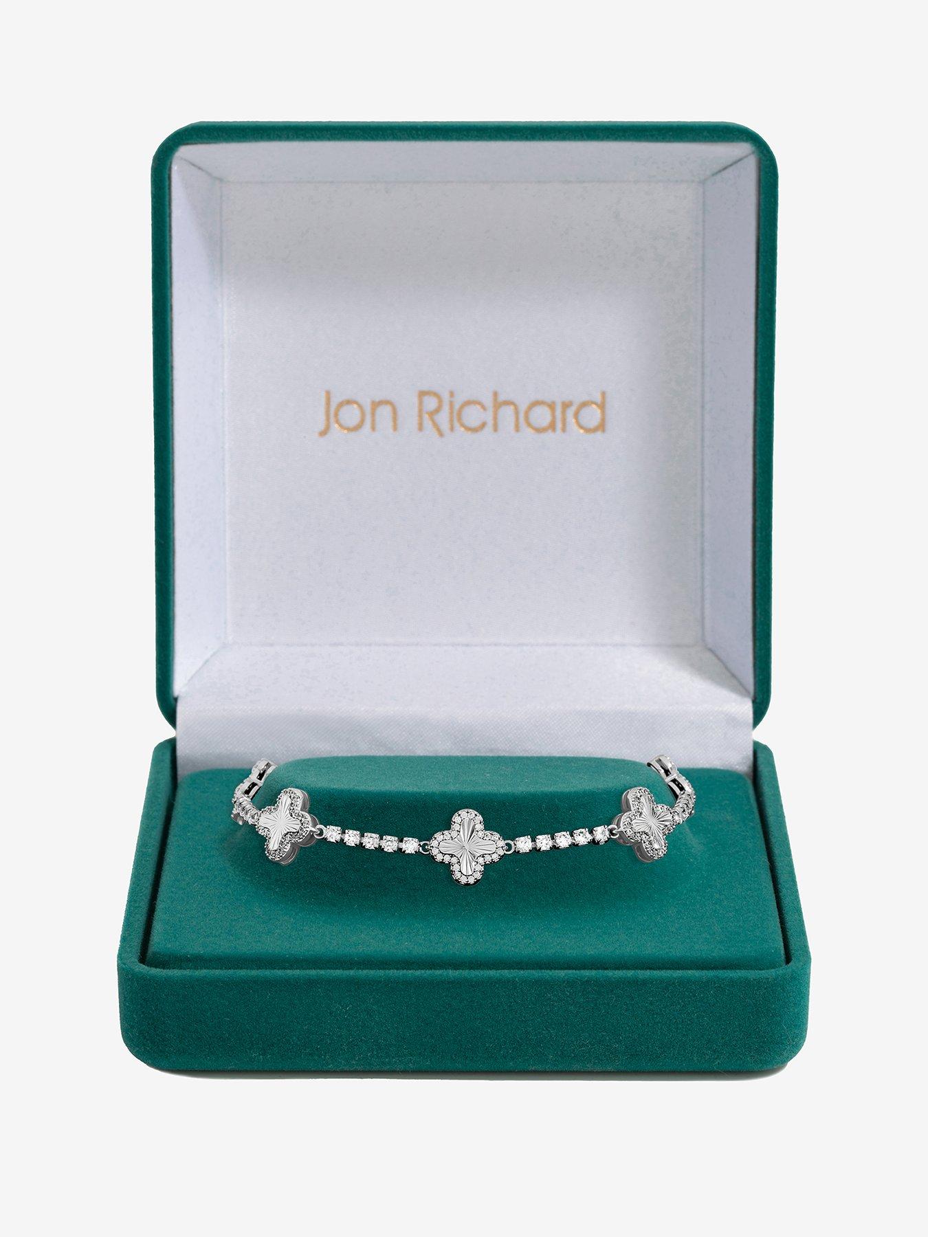 undefined Jon Richard Rhodium Plated and Diamond Station Clover Bracelet - Gift Box