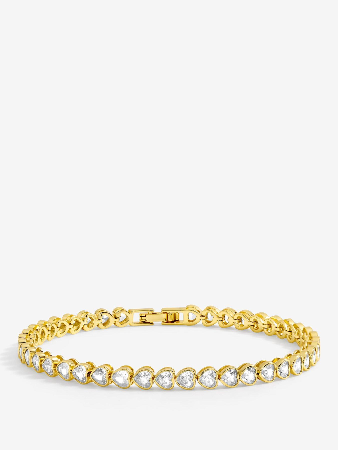 undefined 14K Gold Plated and Crystal Heart Tennis Bracelet