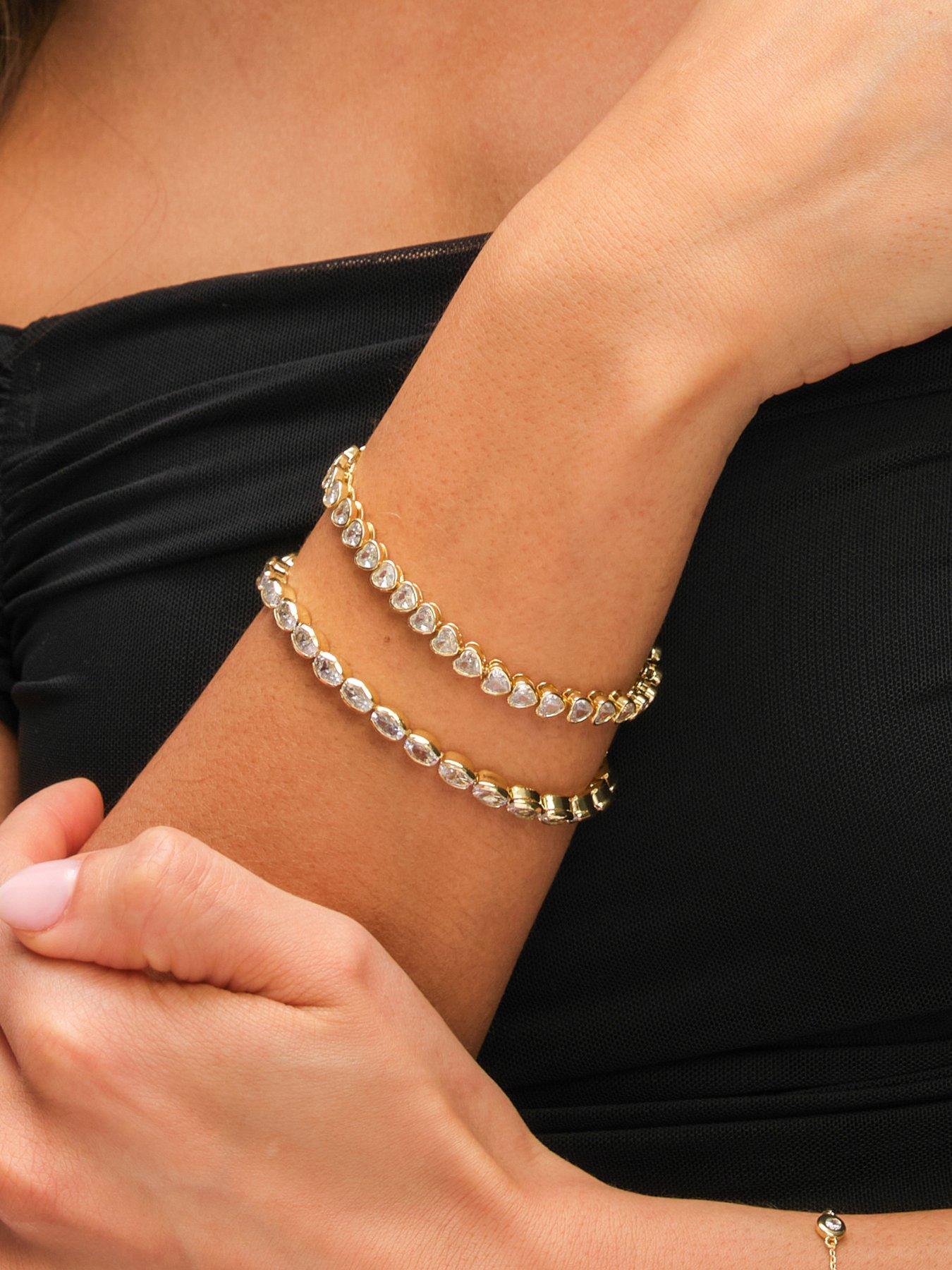 Image 2 of 3 of Inicio 14K Gold Plated and Crystal Heart Tennis Bracelet
