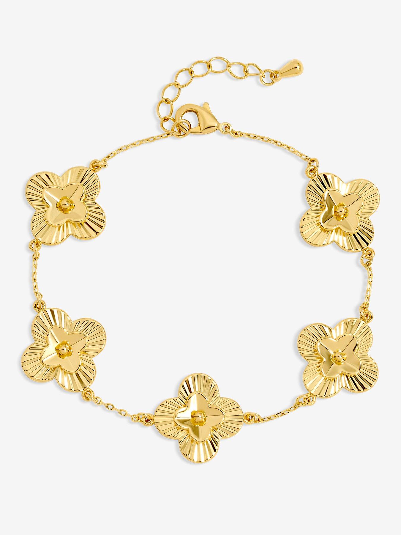 Inicio 14K Gold Plated Dimaond Cut Clover Station Bracelet