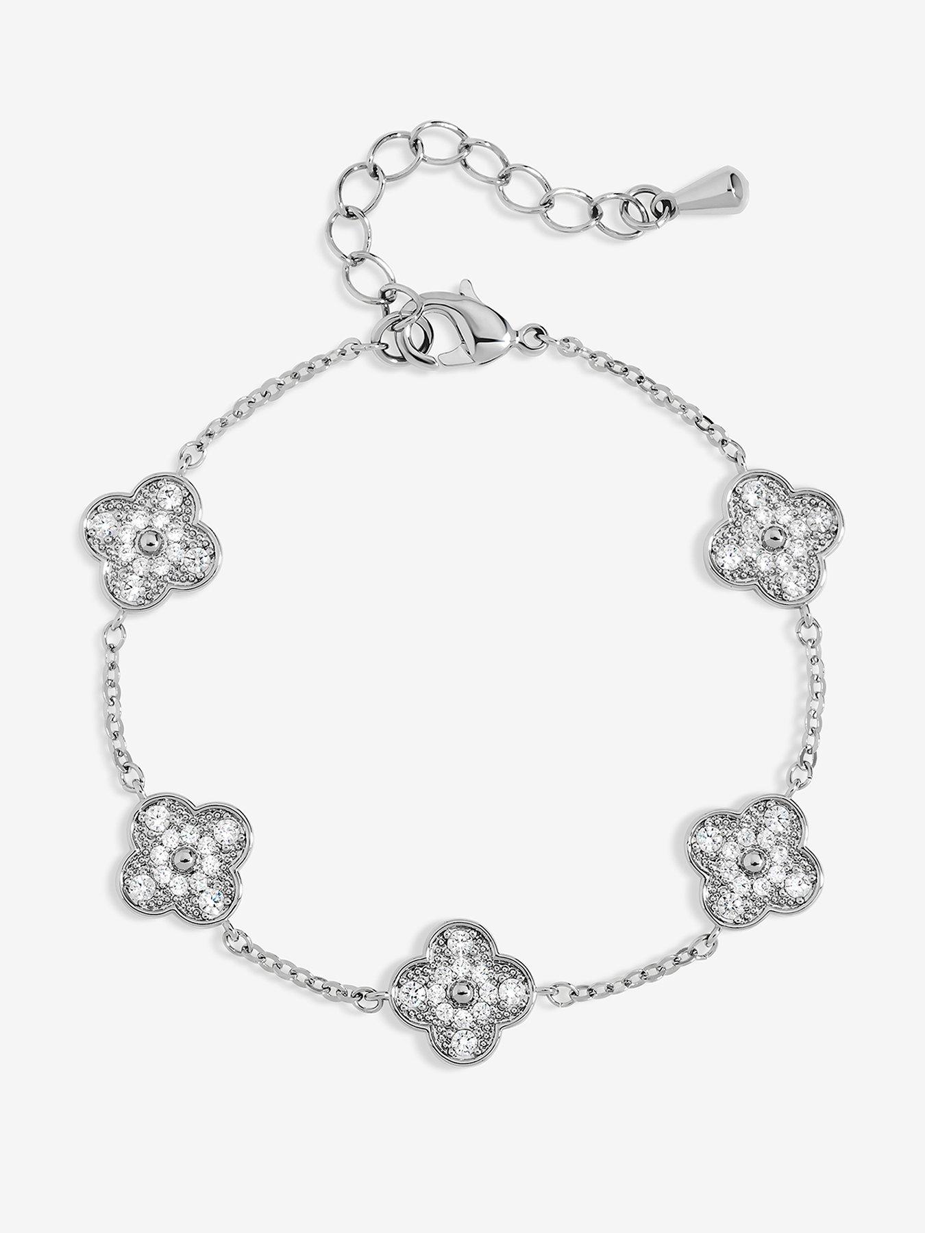 undefined Rhodium Plated and Pave Clover Bracelet
