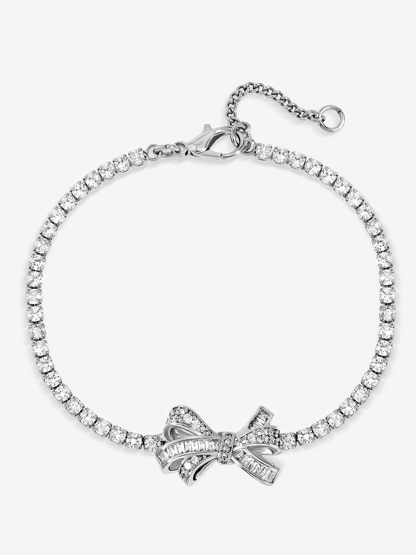  image of jon-richard-rhodium-plated-cubic-zirconia-bow-tennis-bracelet