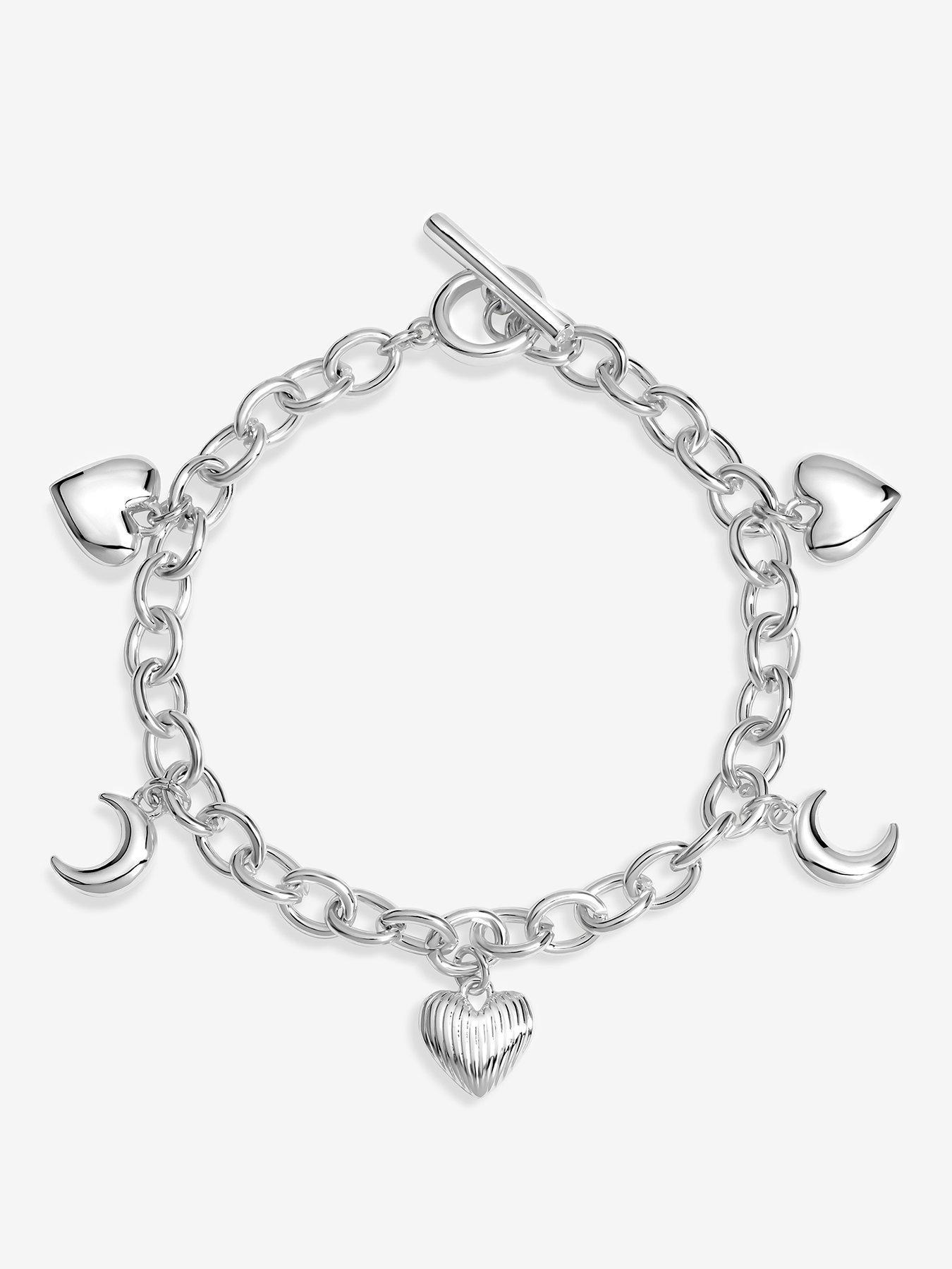 undefined Silver Ridged Heart  &  Moon Charm Bracelet