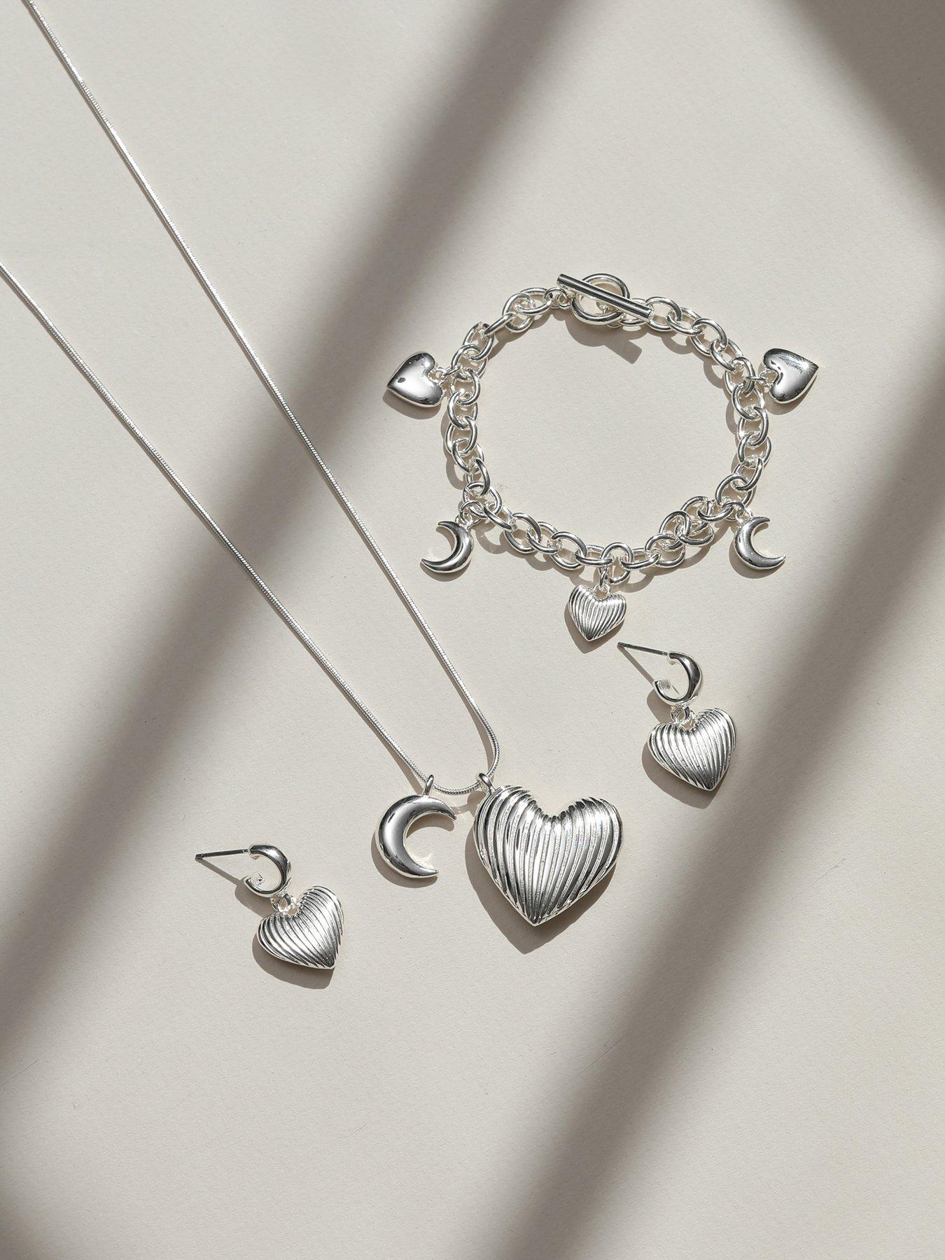 Image 2 of 2 of Mood Silver Ridged Heart &amp; Moon Charm Bracelet