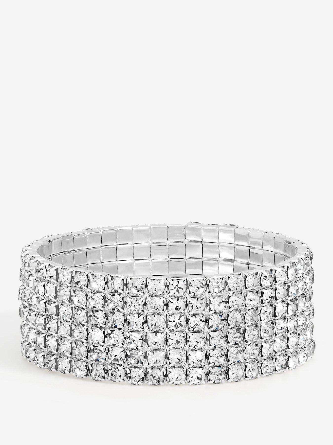 undefined SILVER CRYSTAL MULTI ROW STRETCH CUFF
