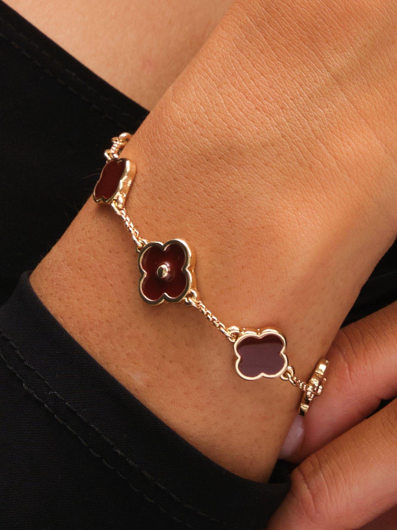 Image 2 of 3 of Mood Gold Polished &amp; Burgundy Clover Bracelet