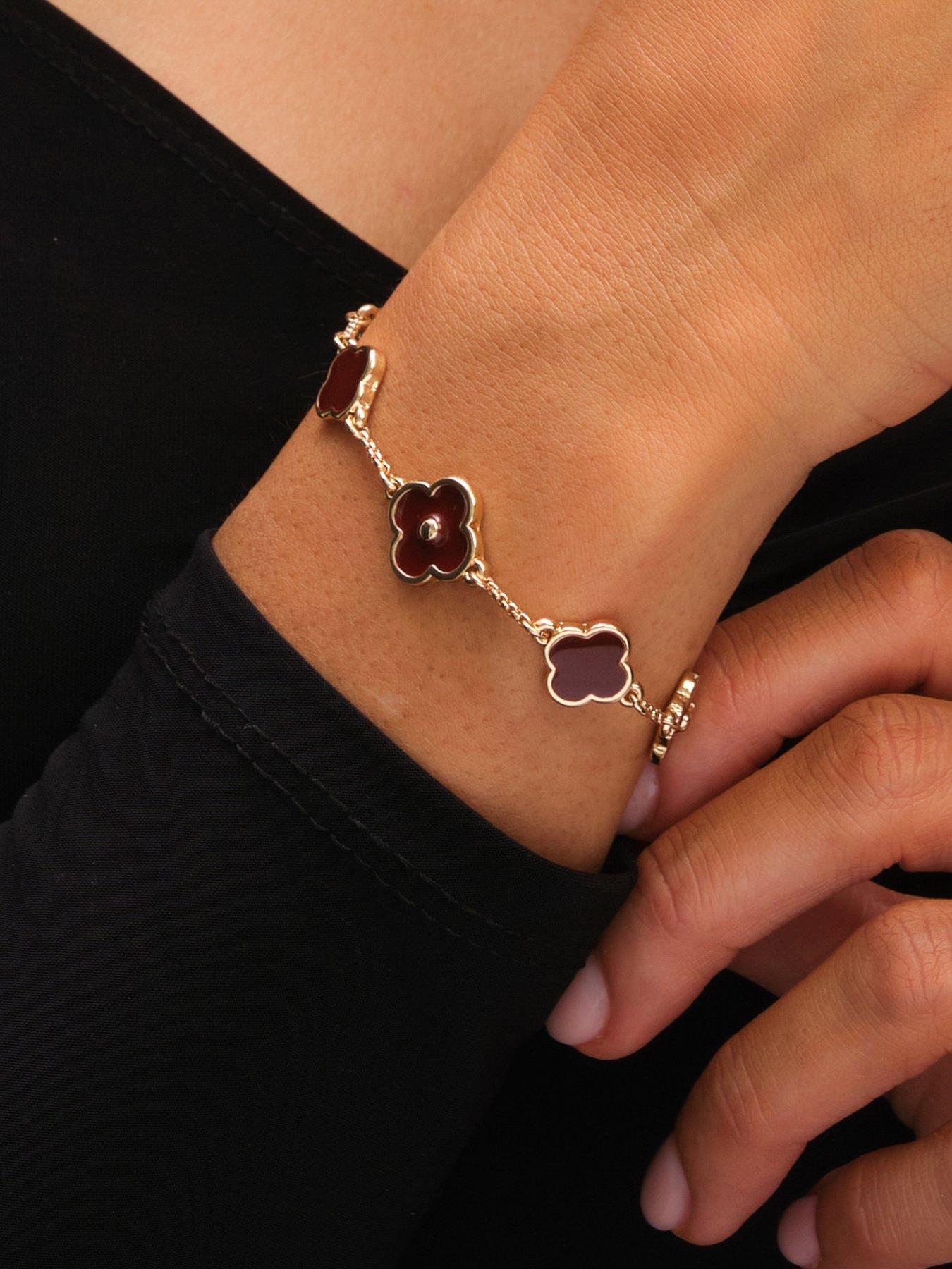 Image 3 of 3 of Mood Gold Polished &amp; Burgundy Clover Bracelet