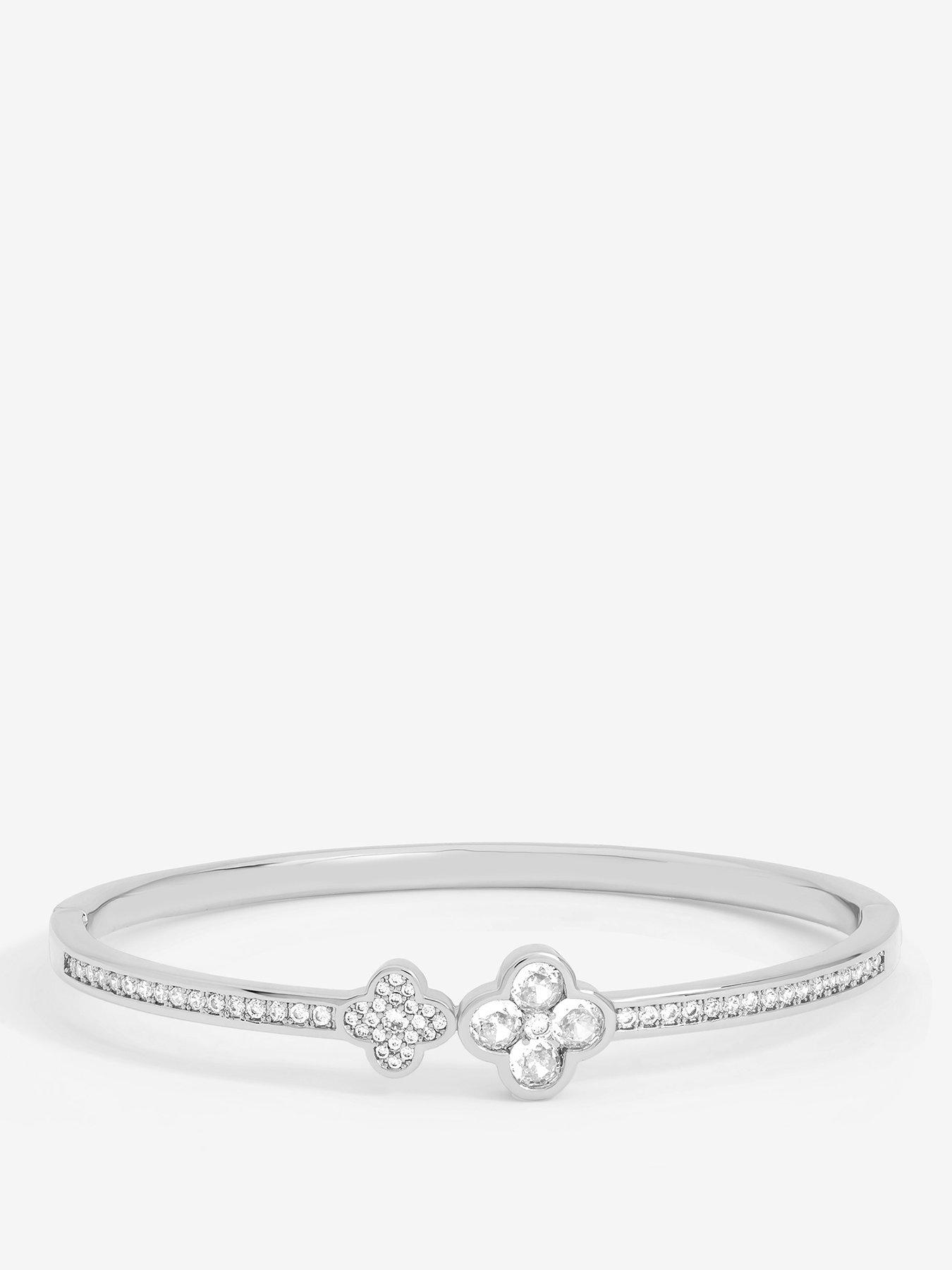 undefined Rhodium Plated and Pave Clover Bangle