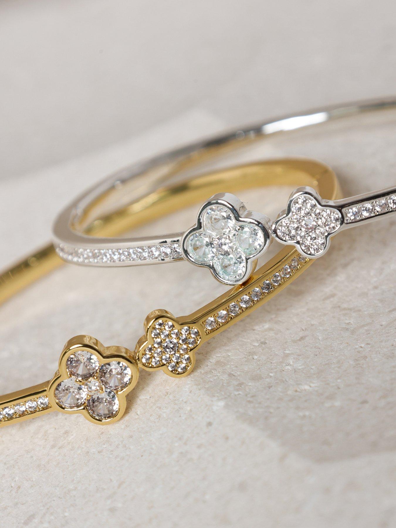 Image 3 of 4 of Jon Richard Rhodium Plated and Pave Clover Bangle