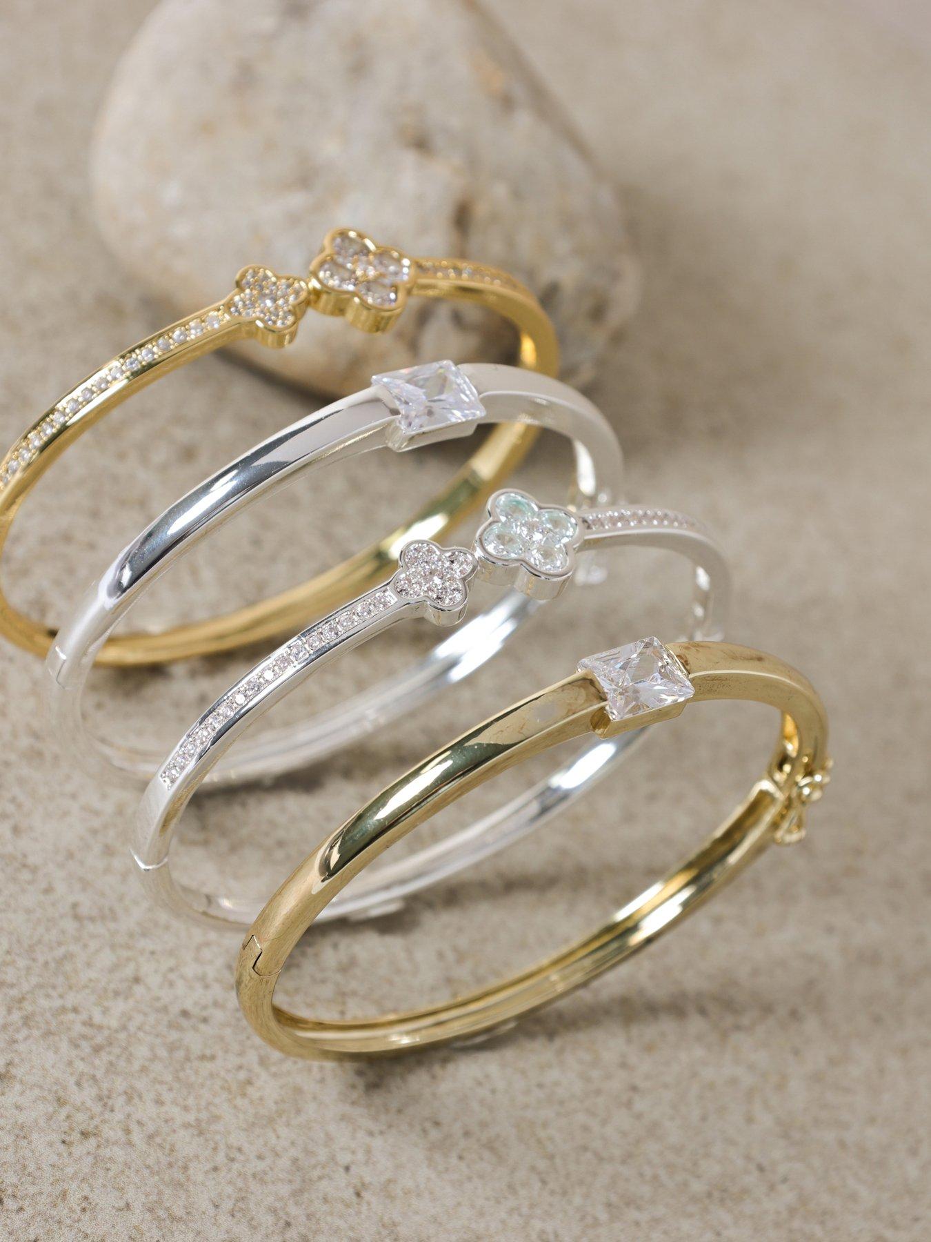 Image 4 of 4 of Jon Richard Rhodium Plated and Pave Clover Bangle