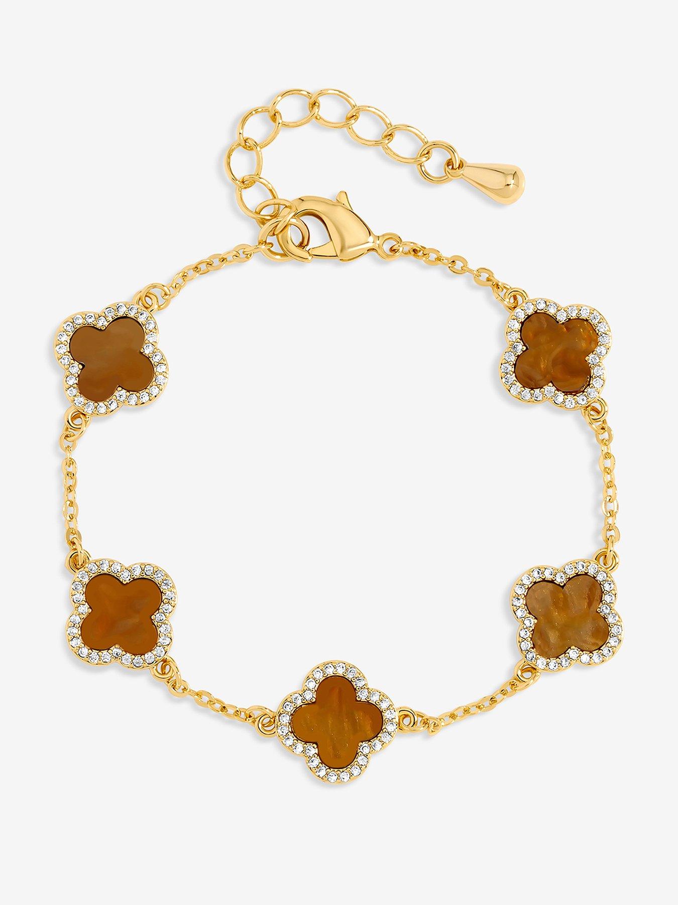 undefined Jon Richard Gold Plated Tigers Eye Clover Bracelet