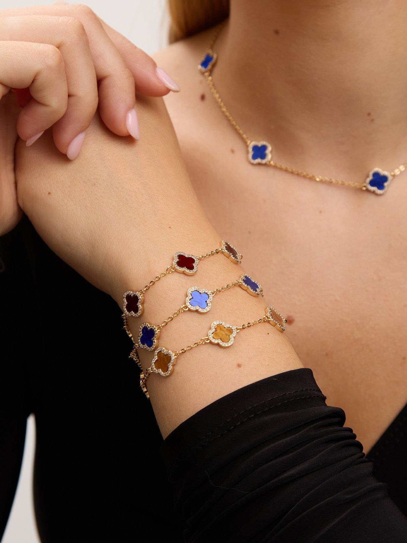 Image 2 of 4 of Jon Richard Gold Plated Tigers Eye Clover Bracelet