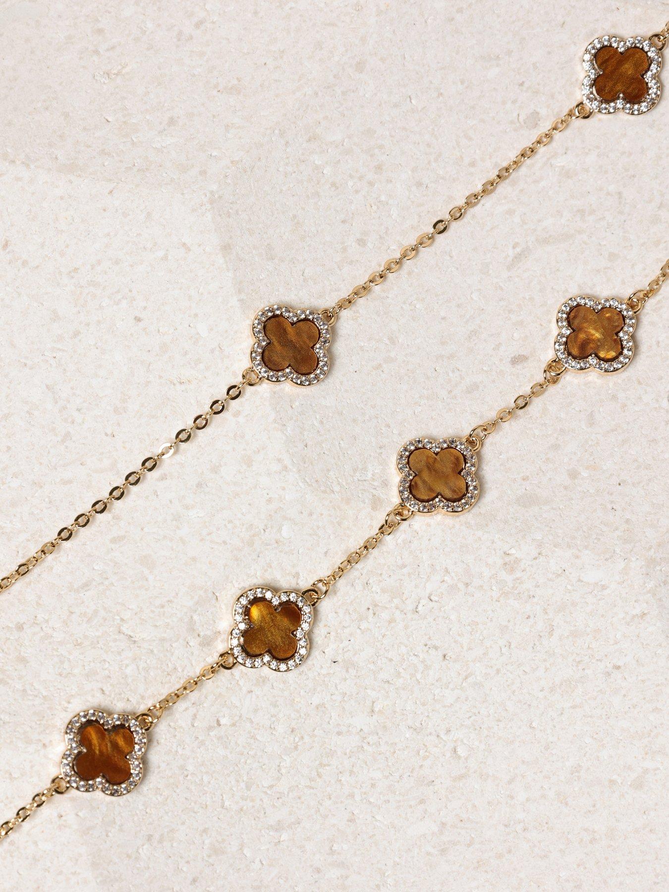 Image 3 of 4 of Jon Richard Gold Plated Tigers Eye Clover Bracelet