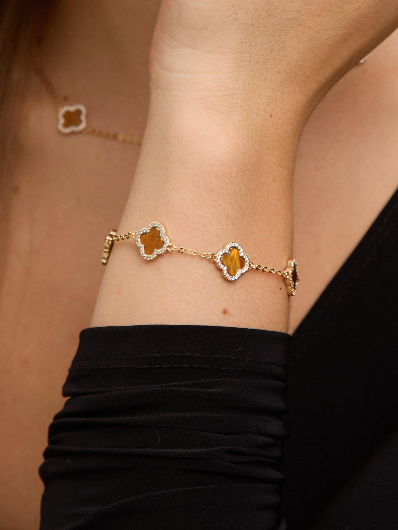 Image 4 of 4 of Jon Richard Gold Plated Tigers Eye Clover Bracelet