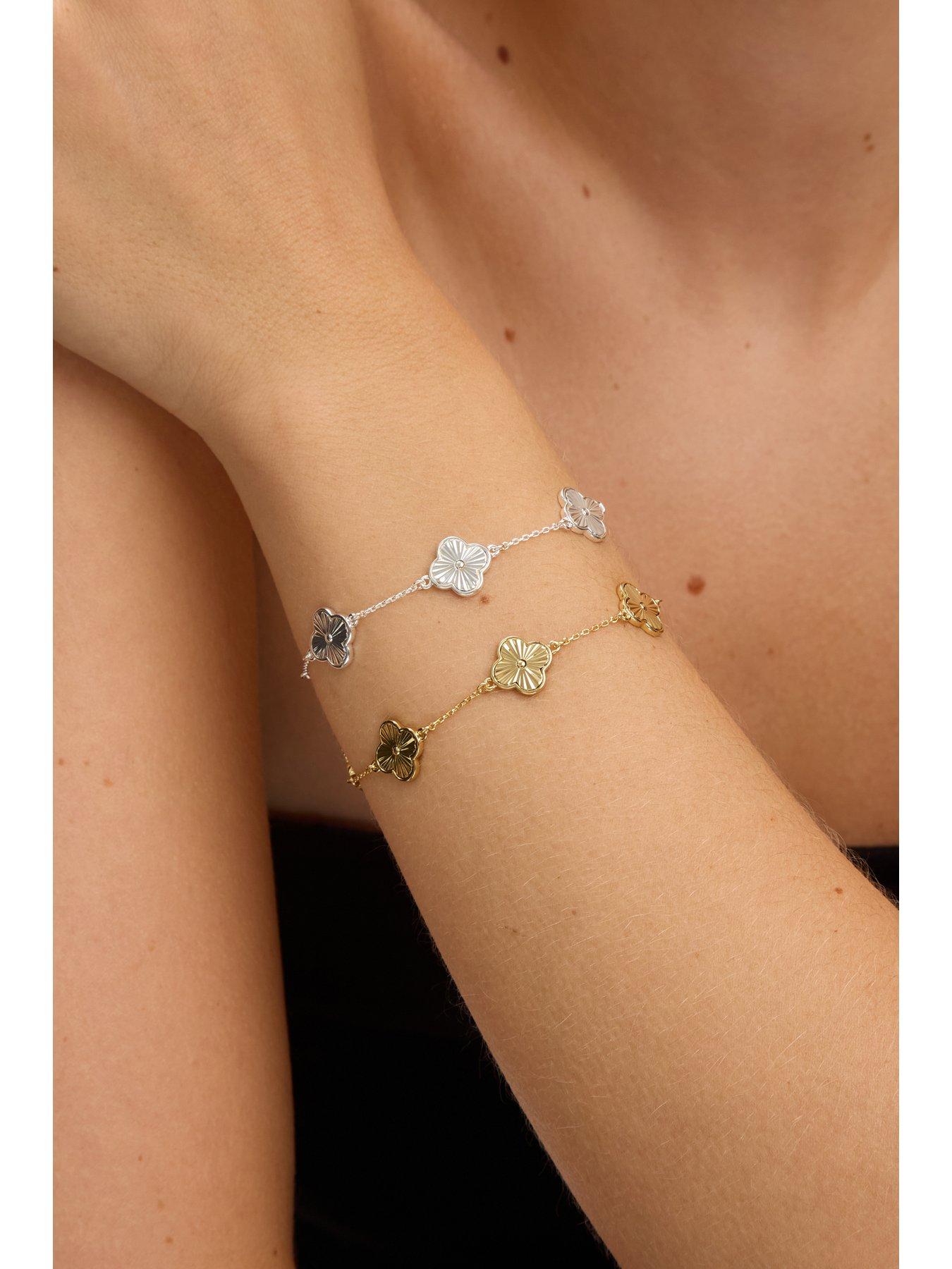  image of jon-richard-14k-gold-plated-diamond-cut-clover-bracelet