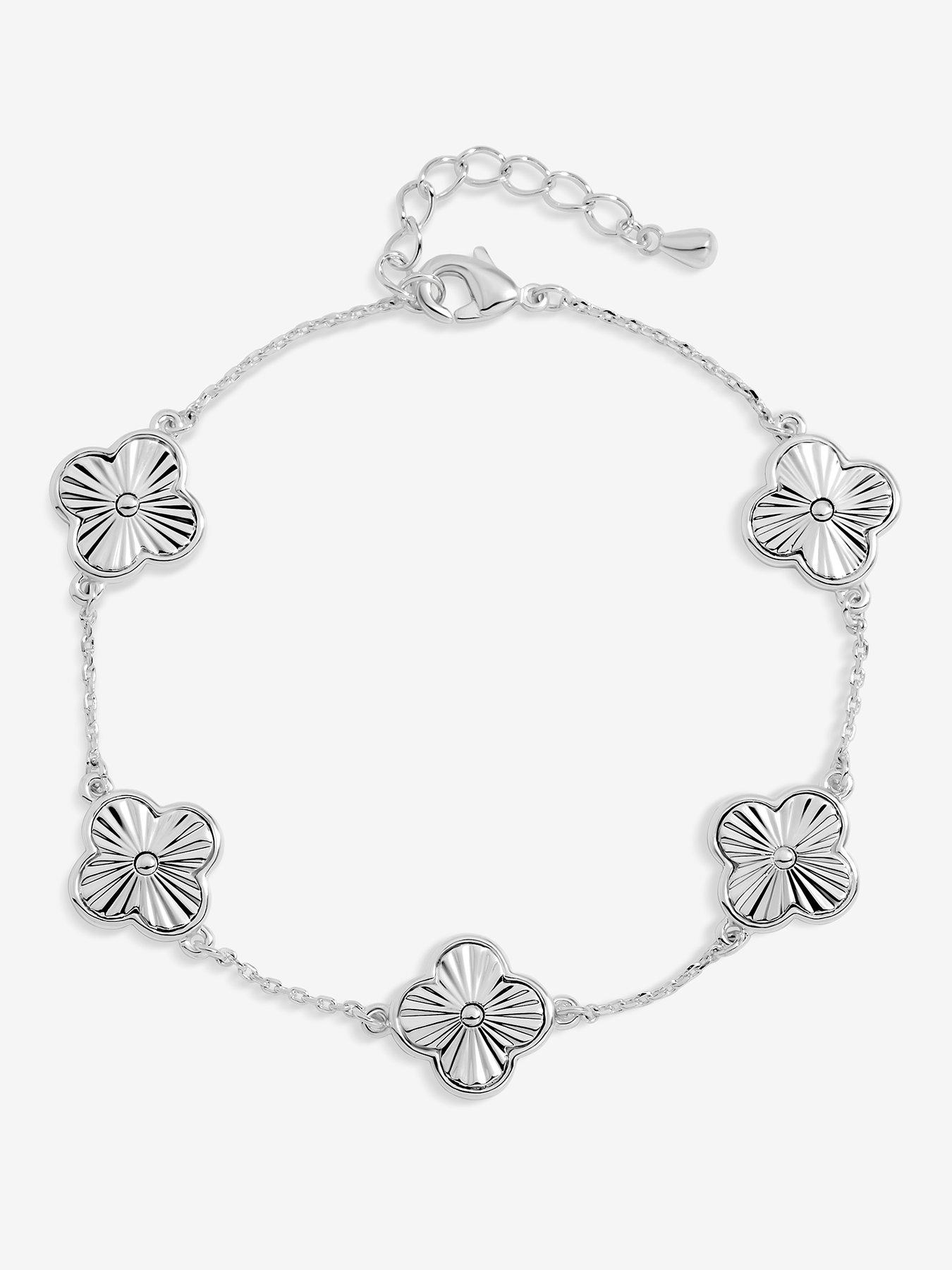 undefined Silver Plated Diamond Cut Clover Bracelet