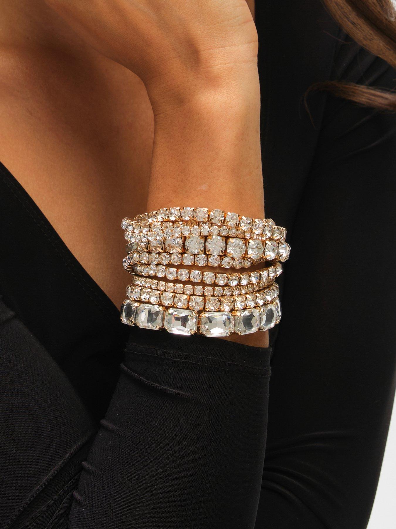 Image 2 of 3 of Mood Gold Crystal Multipack Stretch Bracelets - Pack of 7