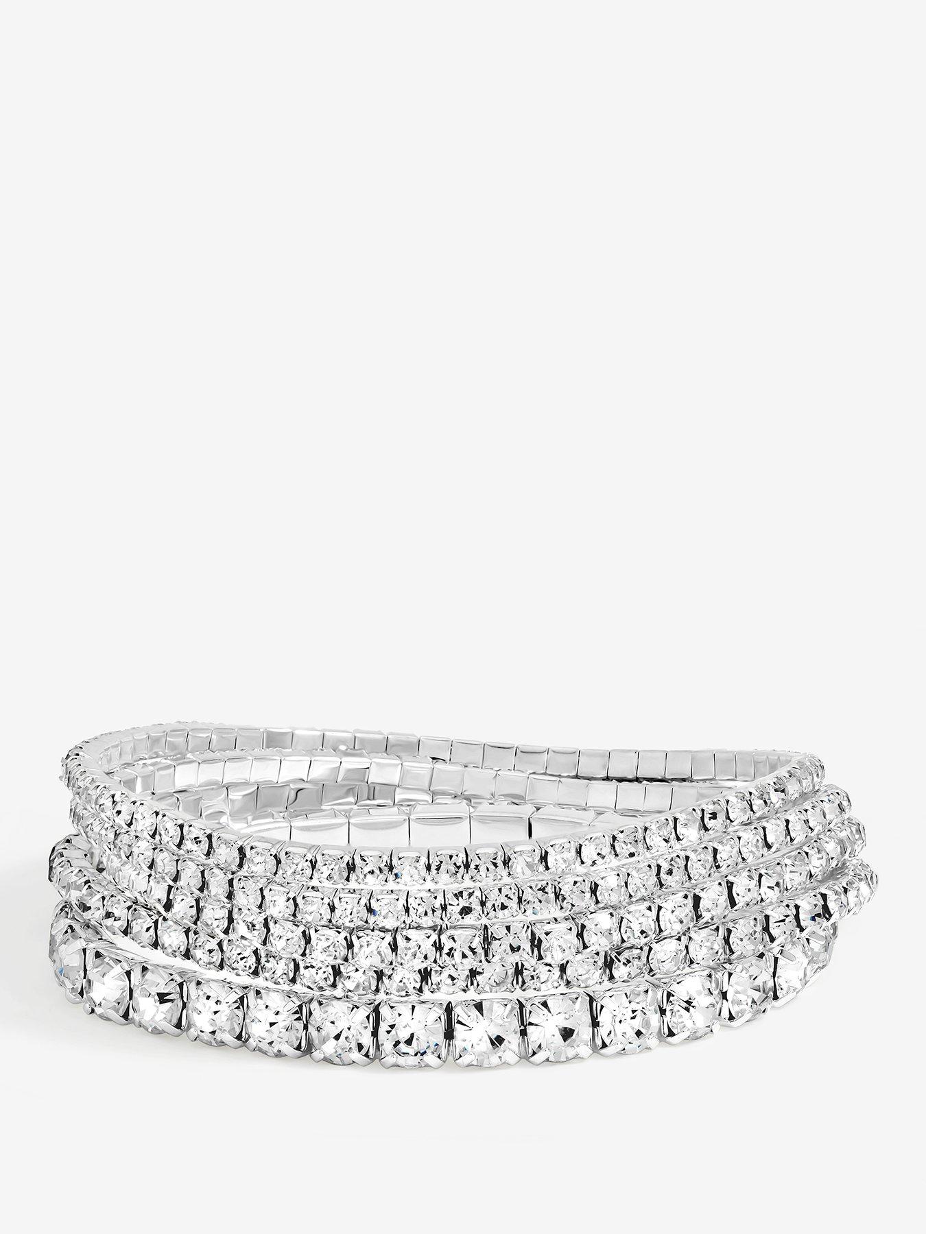 undefined Silver Crystal & Pearl Multipack Stretch Bracelets - Pack of 5