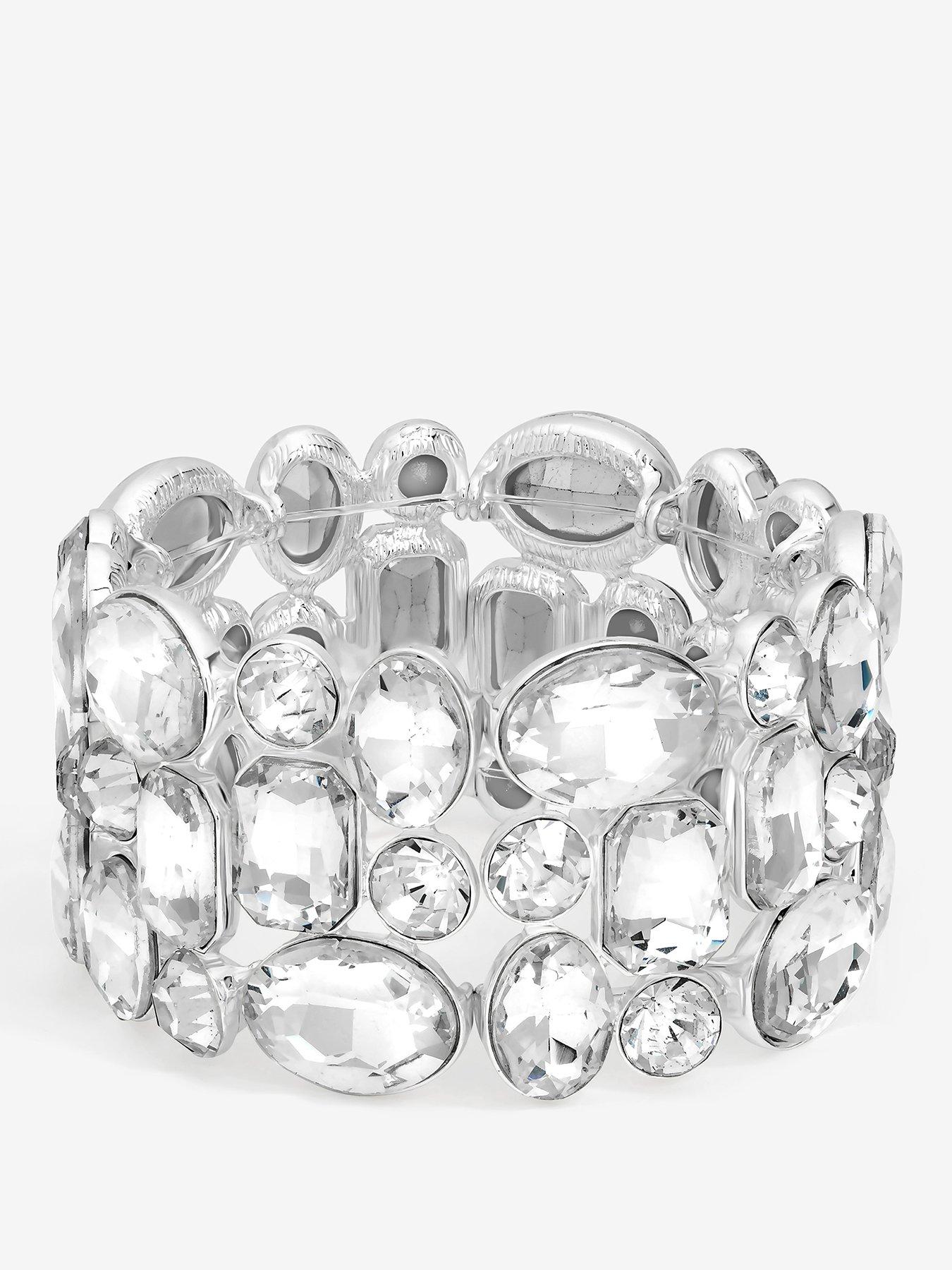 undefined Silver Mixed Crystal Chunky Stretch Cuff