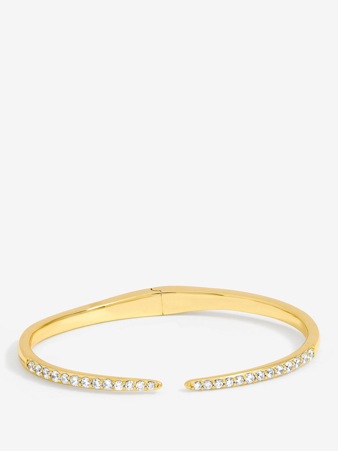 Inicio 14K Gold Plated and Crystal Open Bangle