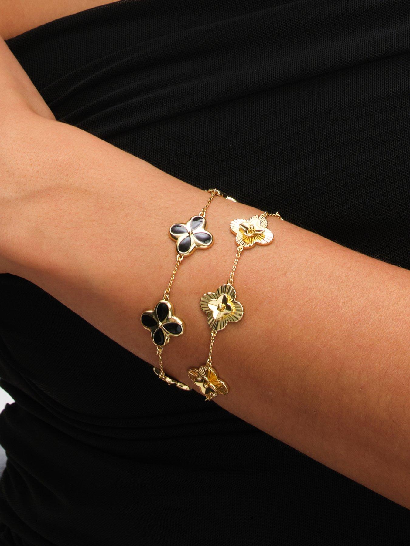 Image 2 of 3 of Inicio 14K Gold Plated and Jet Enamel Clover Bracelet