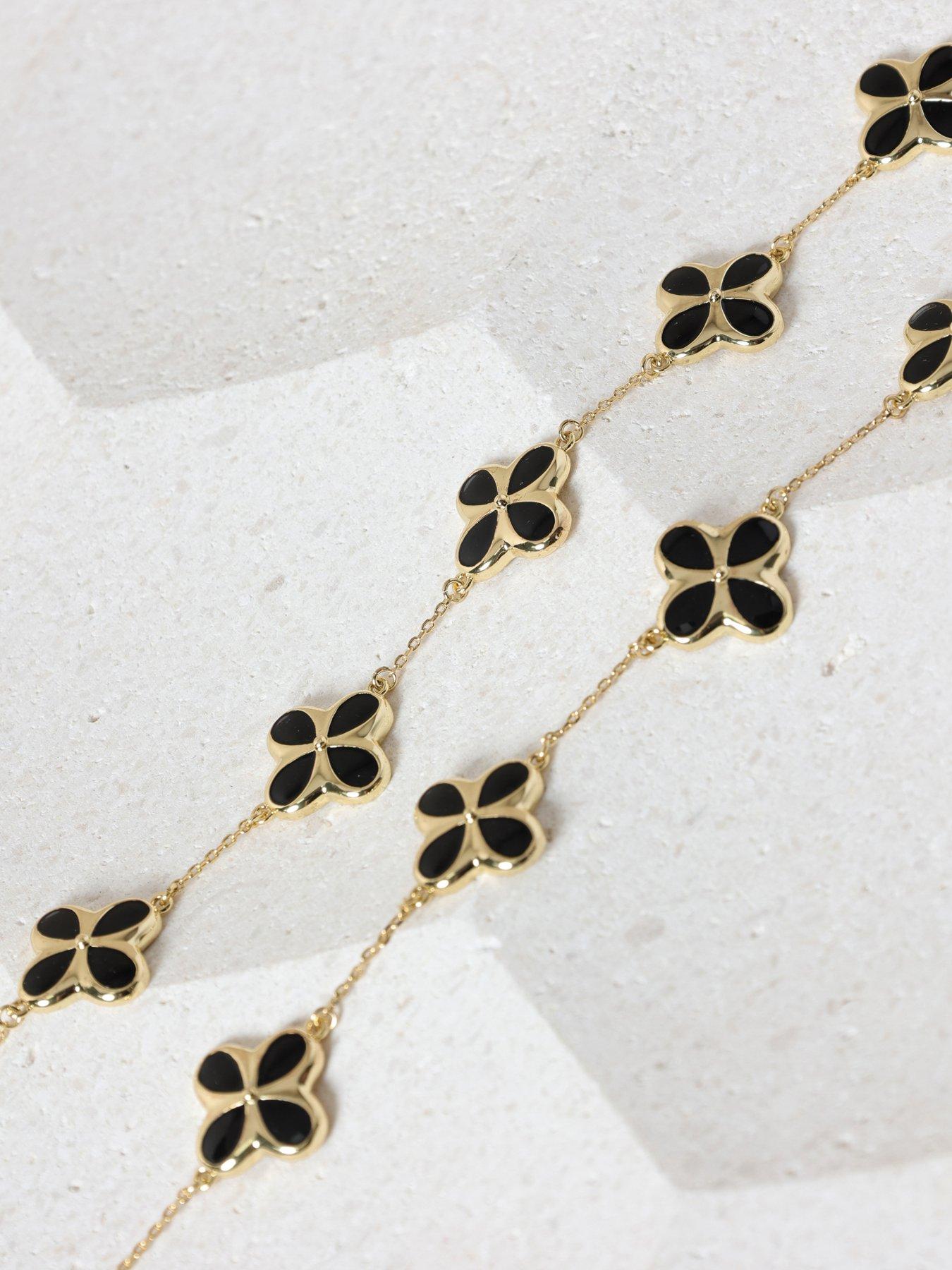 Image 3 of 3 of Inicio 14K Gold Plated and Jet Enamel Clover Bracelet