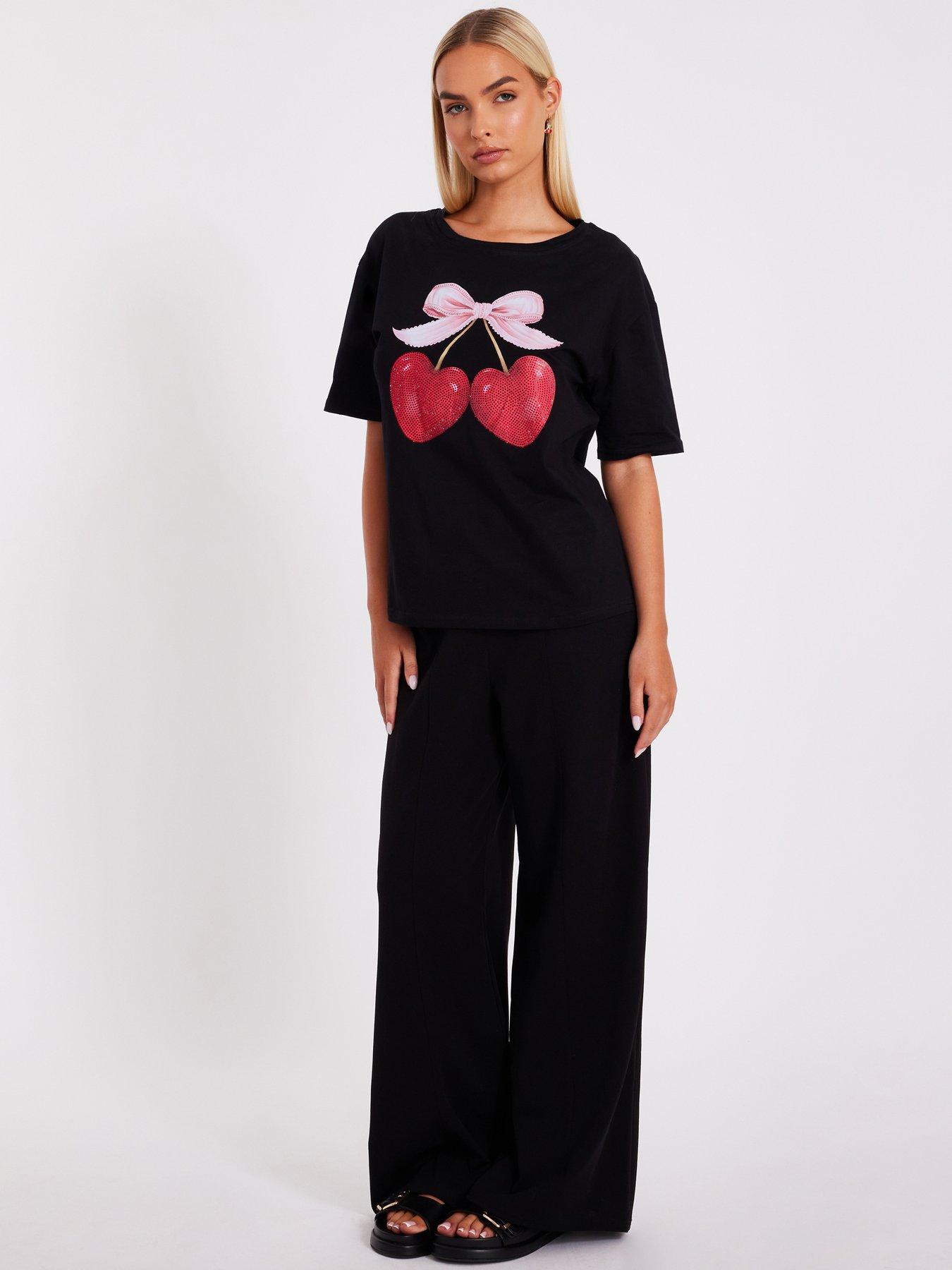 Image 3 of 6 of Quiz Black Cherry Print Boxy Top