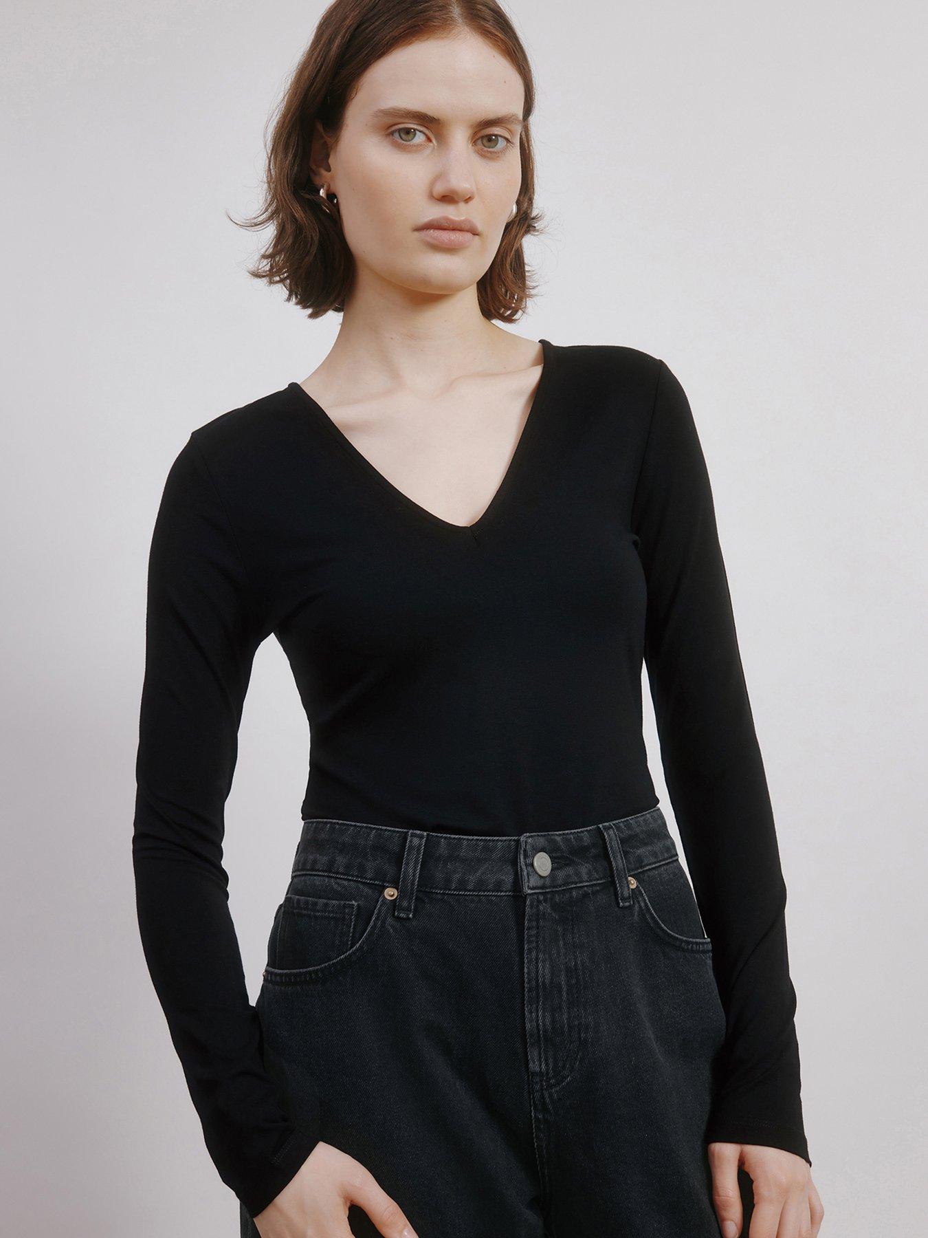 undefined Deep V Neck Top - Black