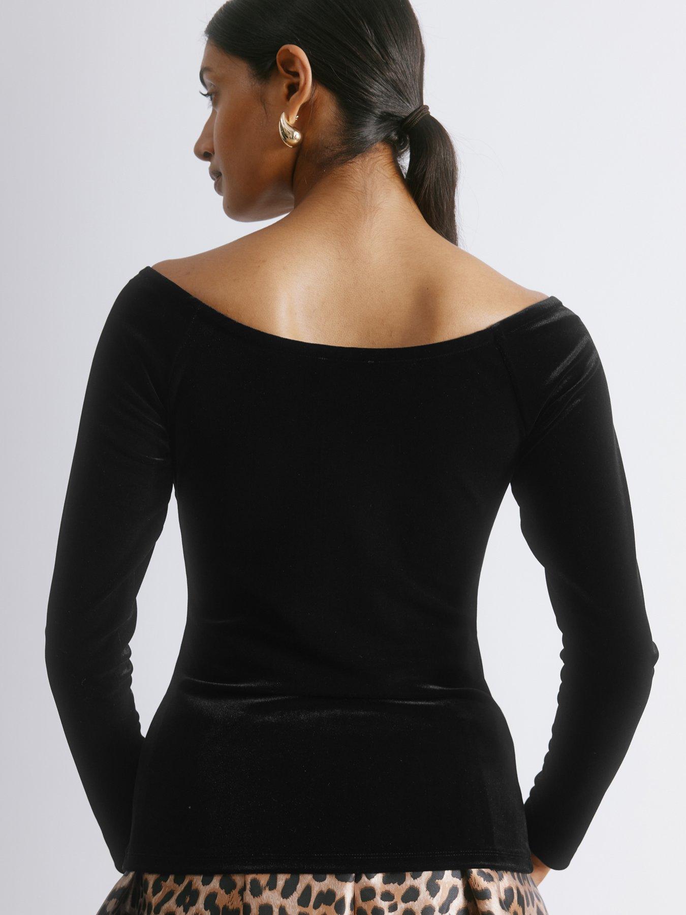 Image 2 of 4 of Albaray Velvet Bardot Top - Black