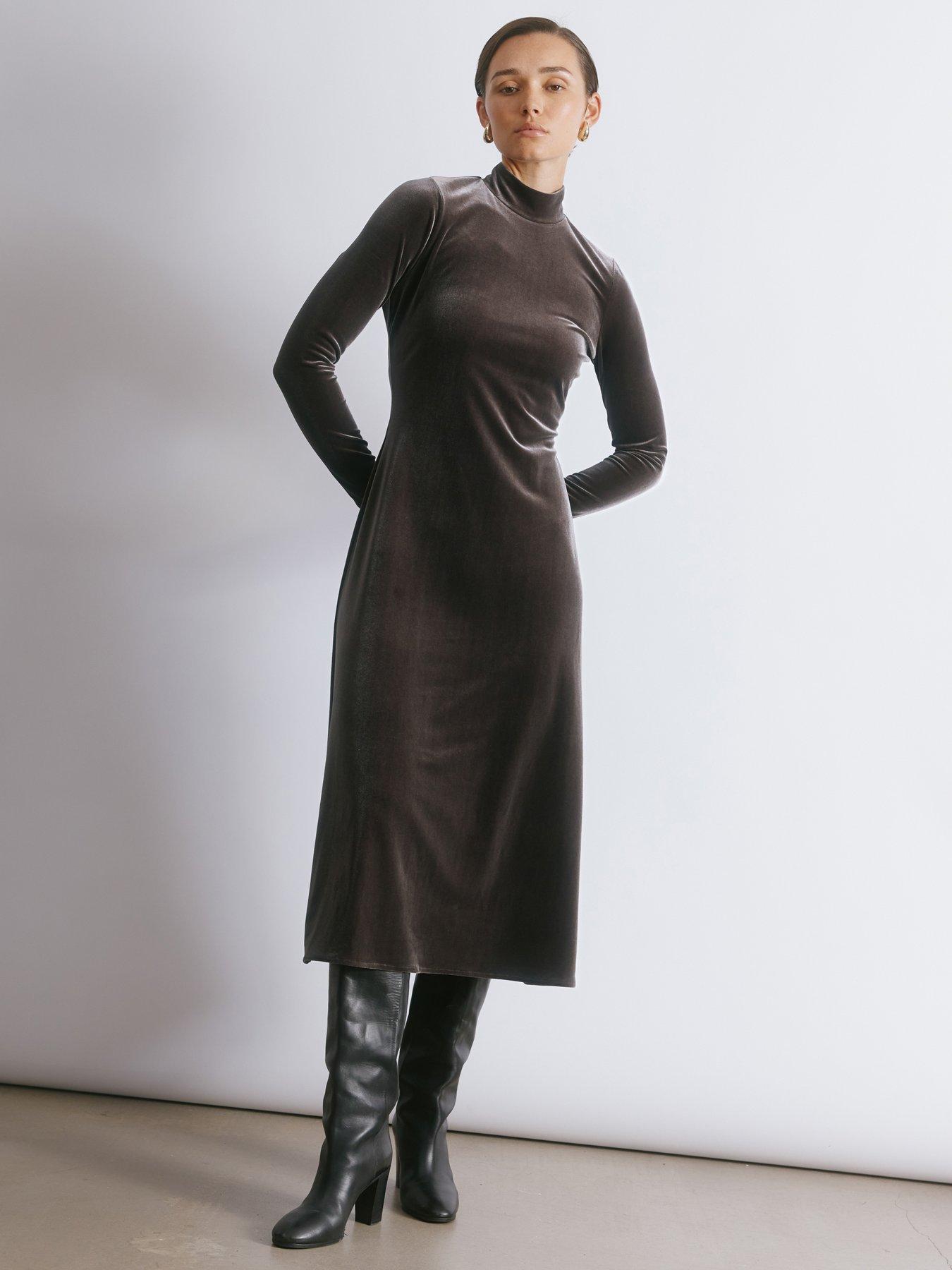 Albaray Velvet Funnel Neck Maxi Dress - Brown