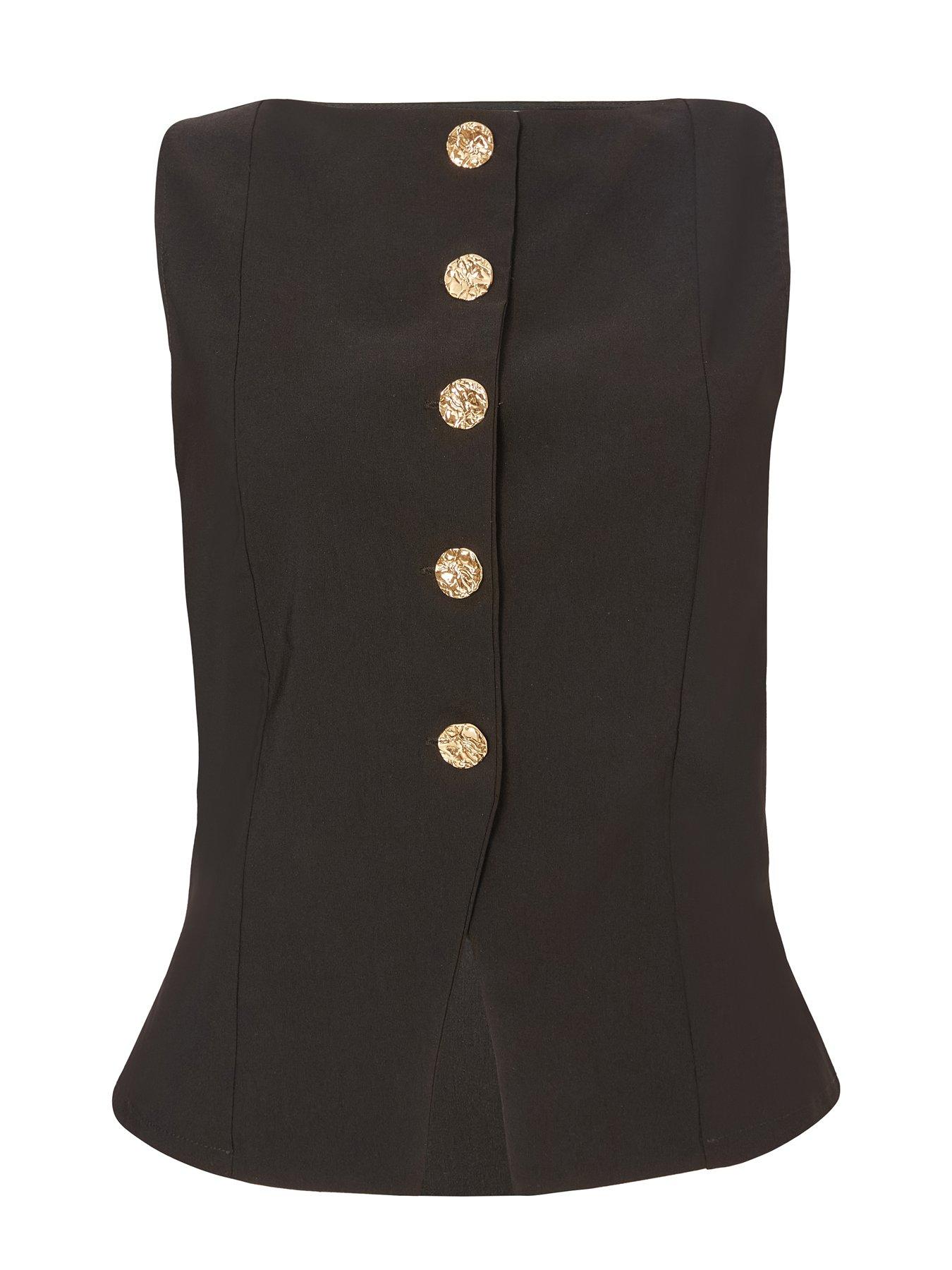 Image 4 of 6 of Quiz Black Button Front Waistcoat