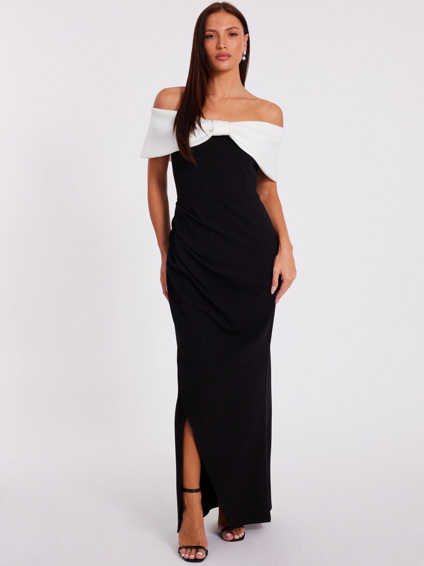 Image 1 of 6 of Quiz Black Contrast Bardot Maxi Dress