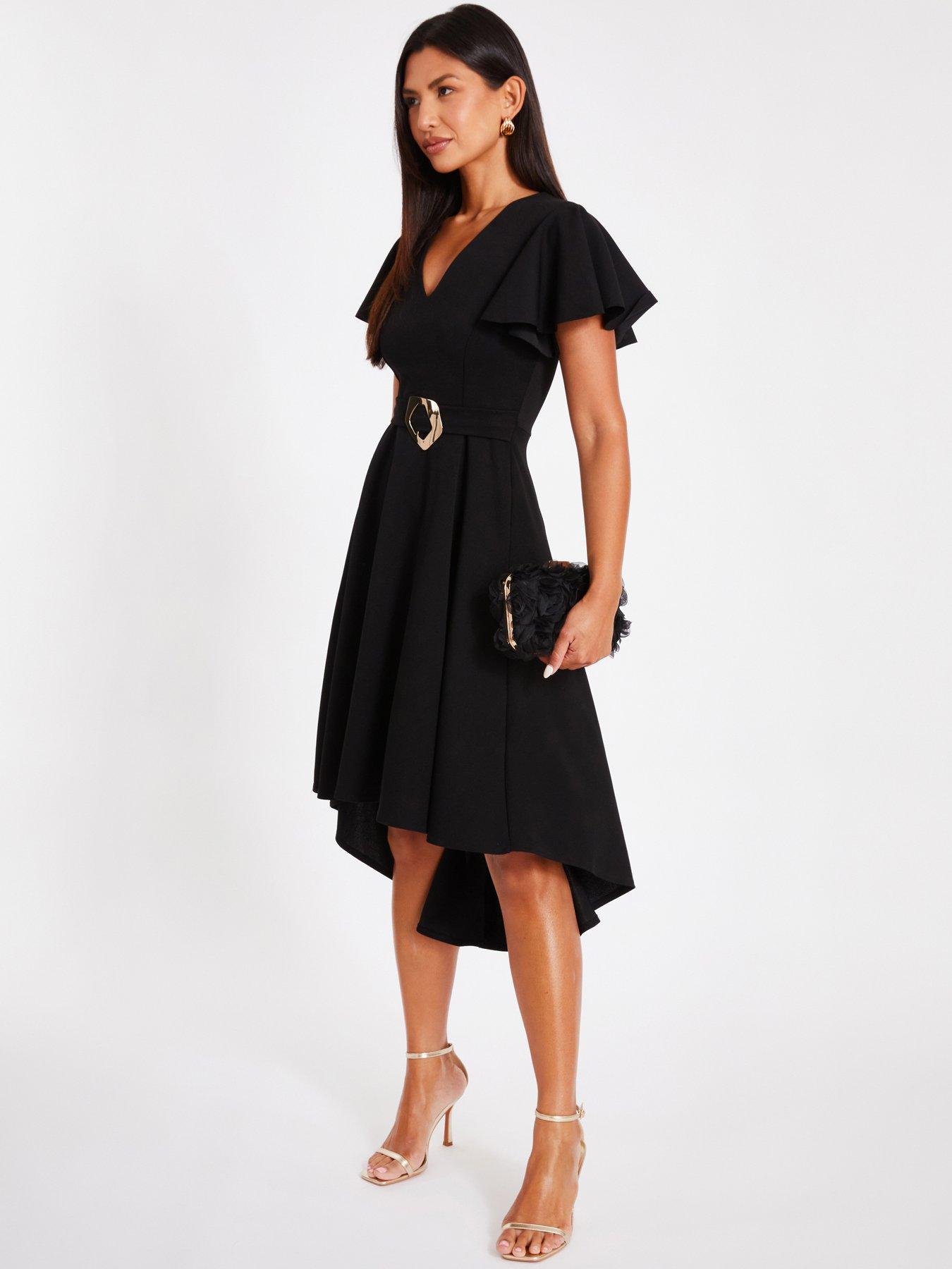 Image 3 of 6 of Quiz Black Dip Hem Midi Dress