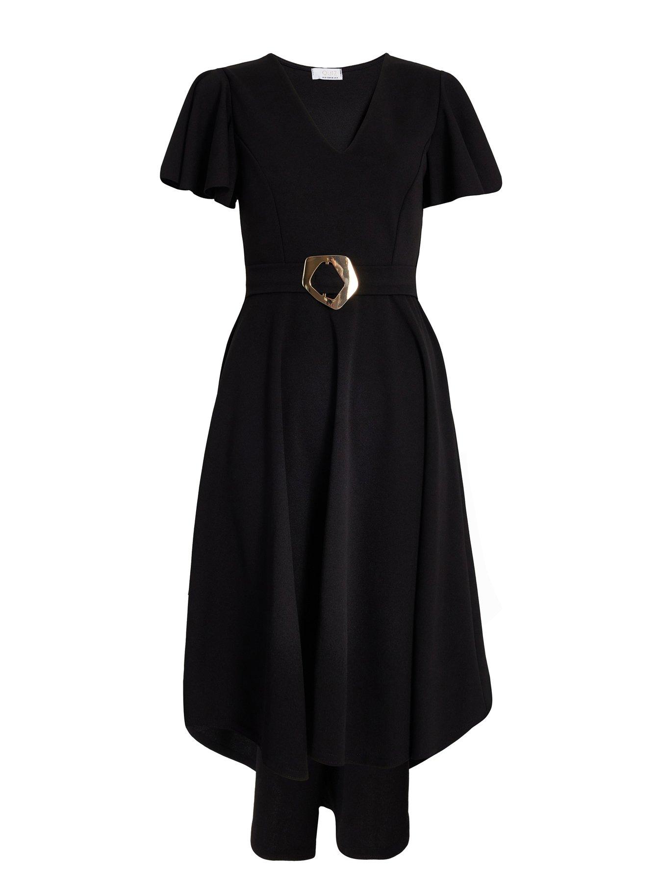 Image 4 of 6 of Quiz Black Dip Hem Midi Dress