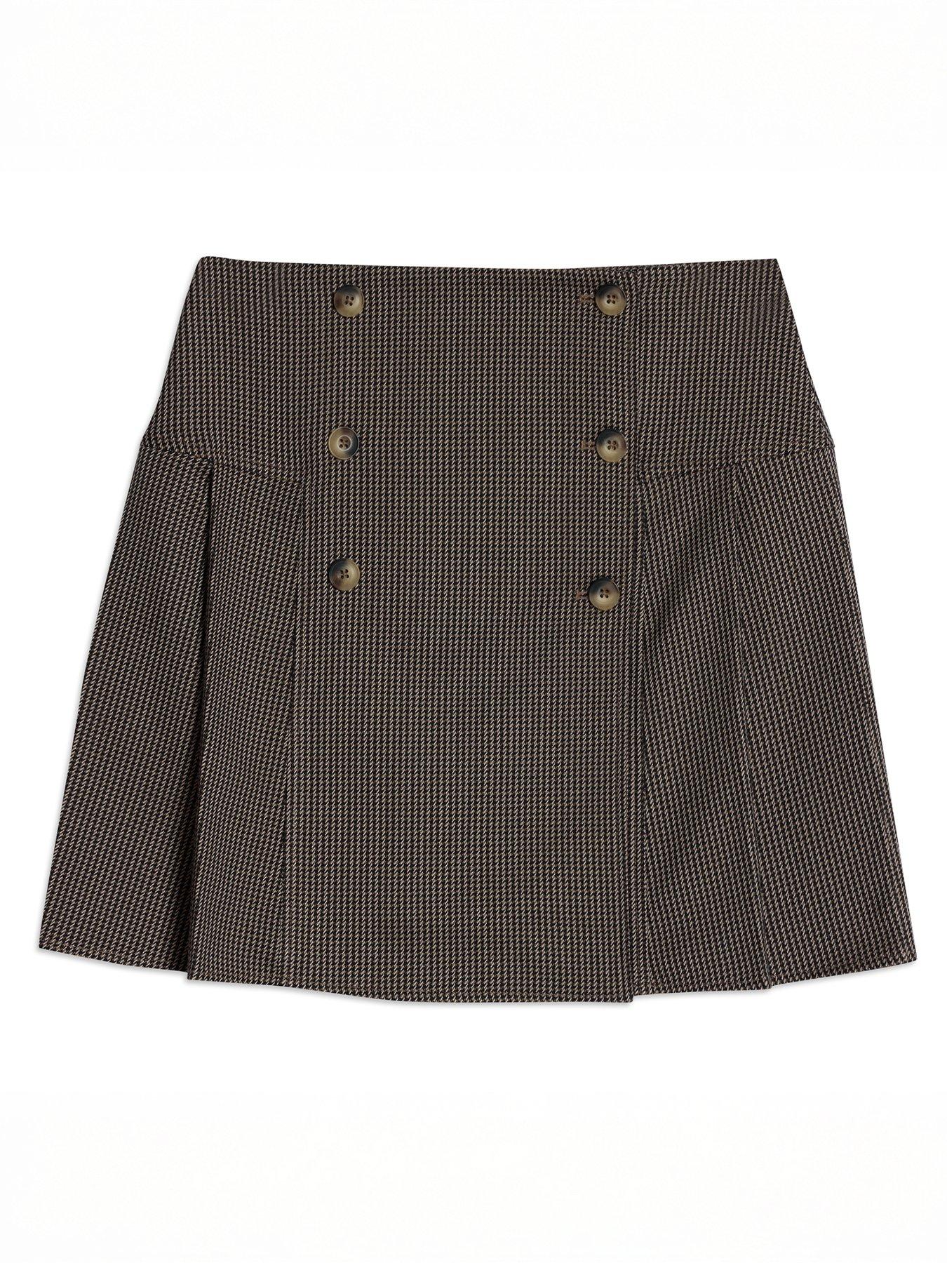 Image 4 of 4 of Albaray Houndstooth Short Pleated Skirt - Brown