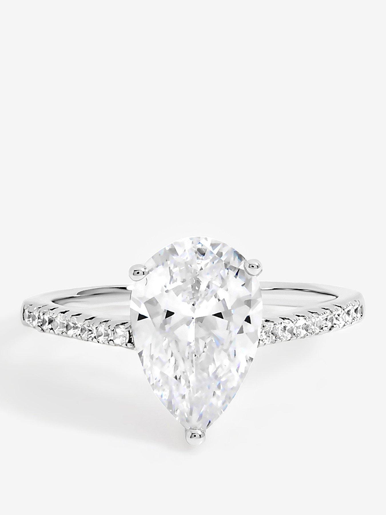 undefined Rhodium Plated Cubic Zirconia Pear Ring