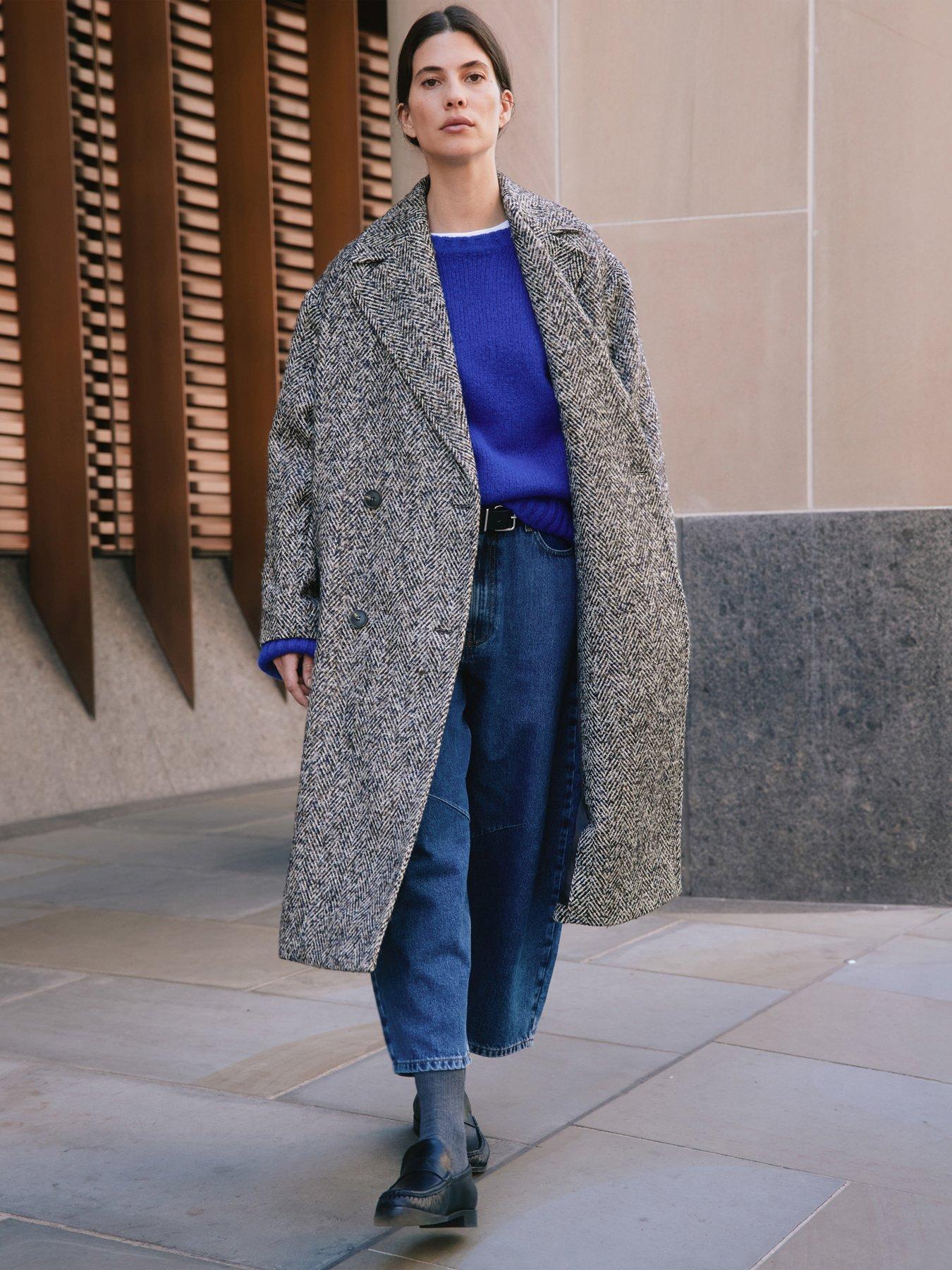  image of albaray-herringbone-tweed-coat-grey