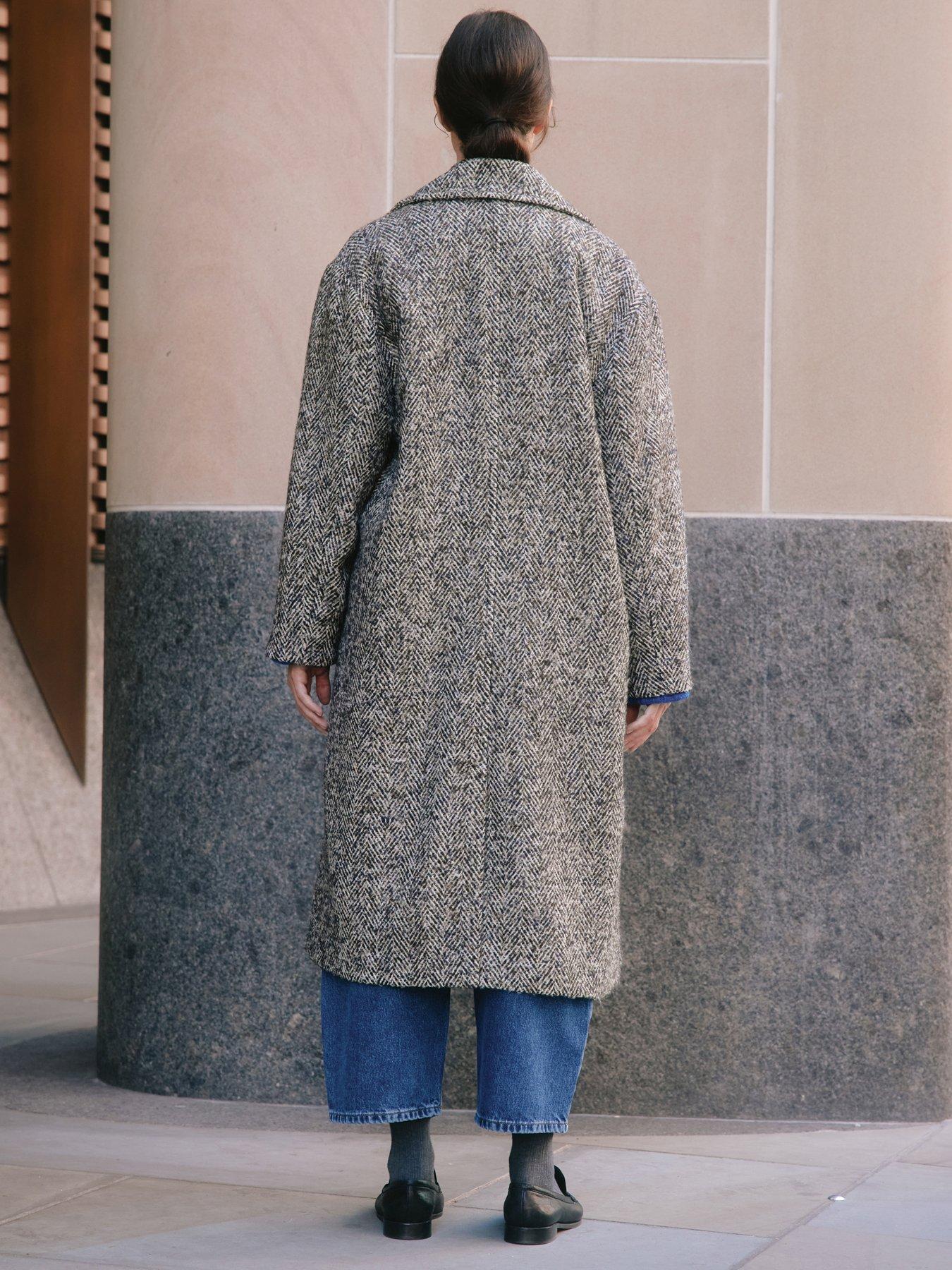  image of albaray-herringbone-tweed-coat-grey