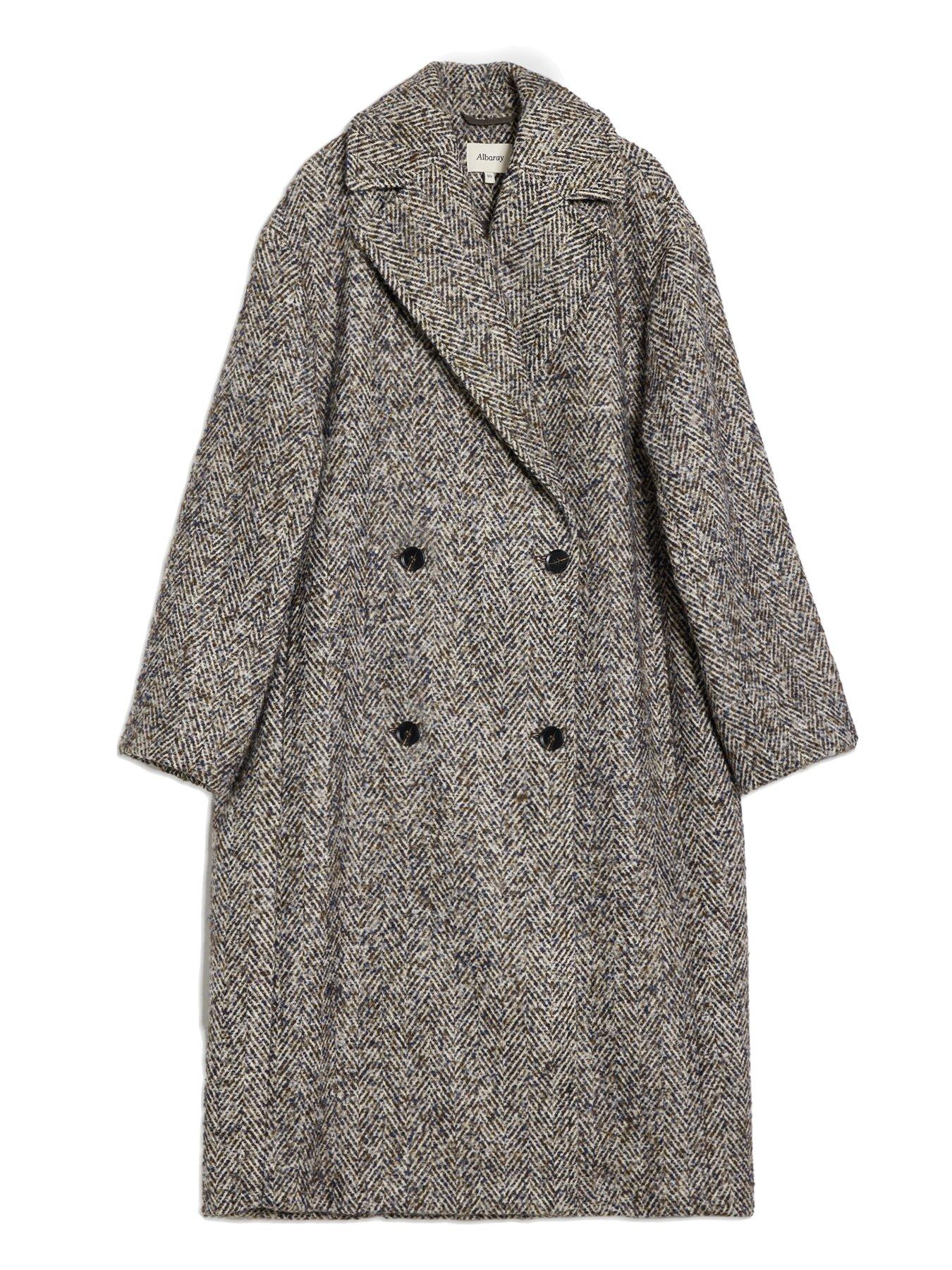  image of albaray-herringbone-tweed-coat-grey